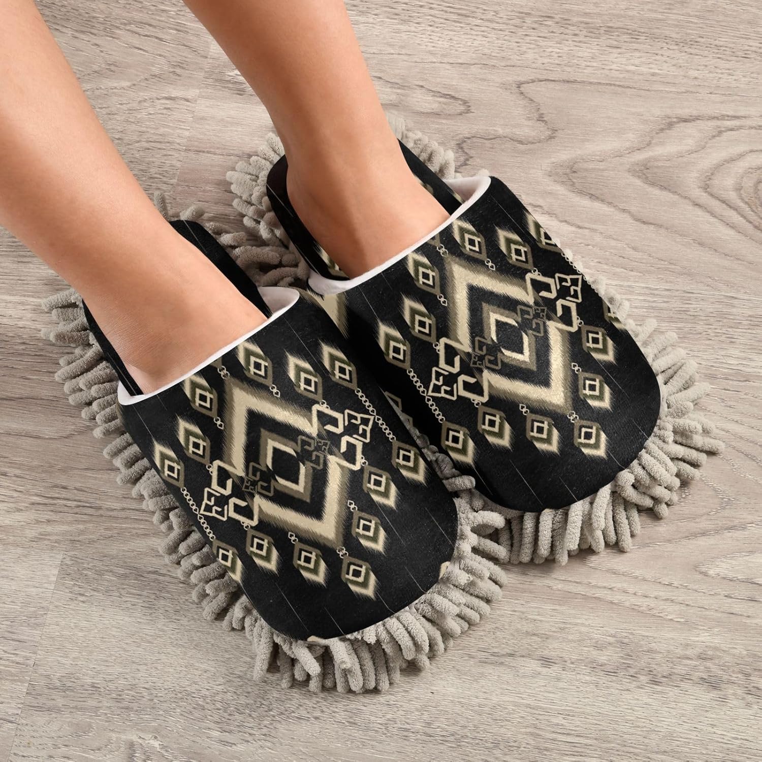 Kigai Microfiber Slippers with Ethic Ikat Pattern - Black Size L