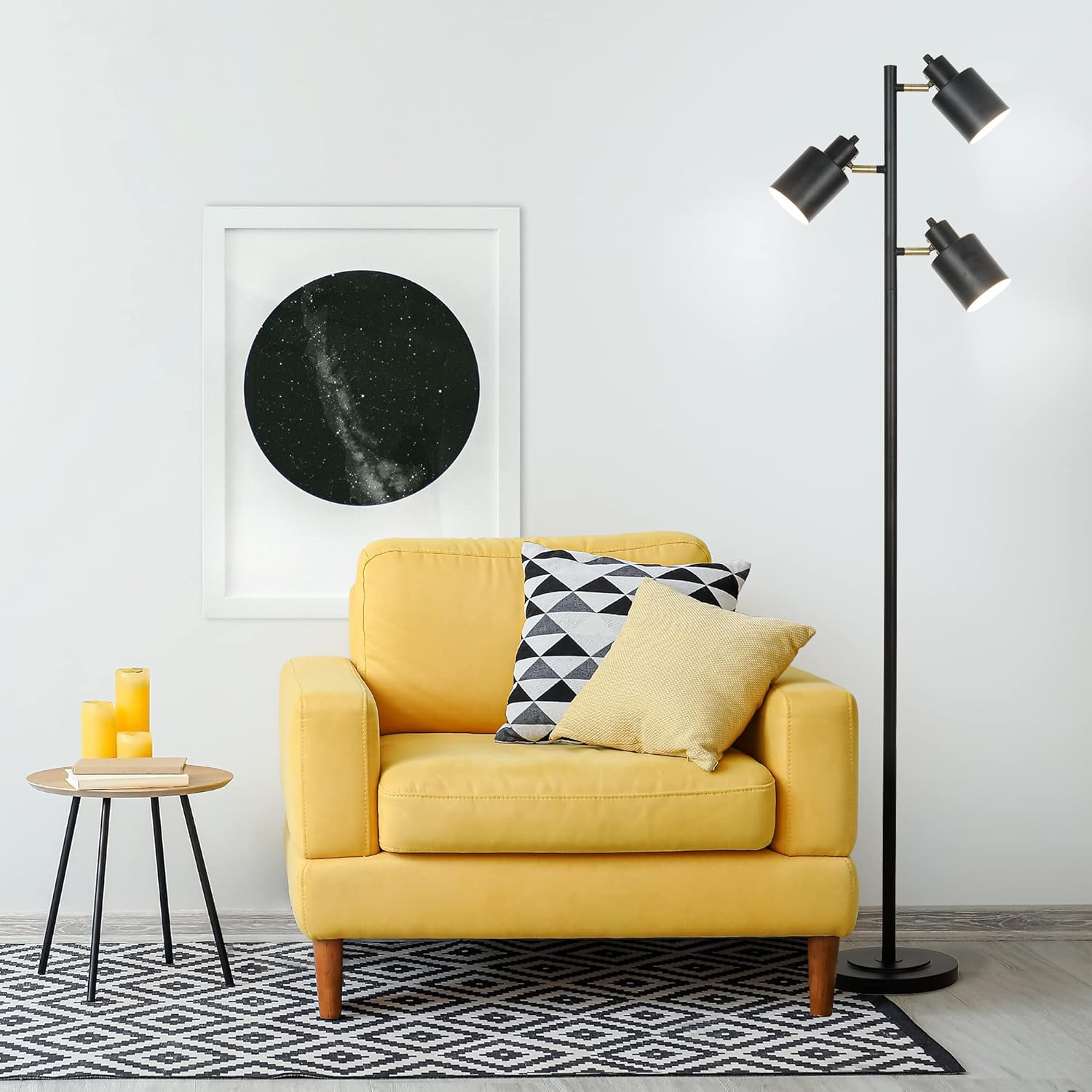 Catalina 23247-001 Modern Floor Lamp 66 Black with Metal Shades