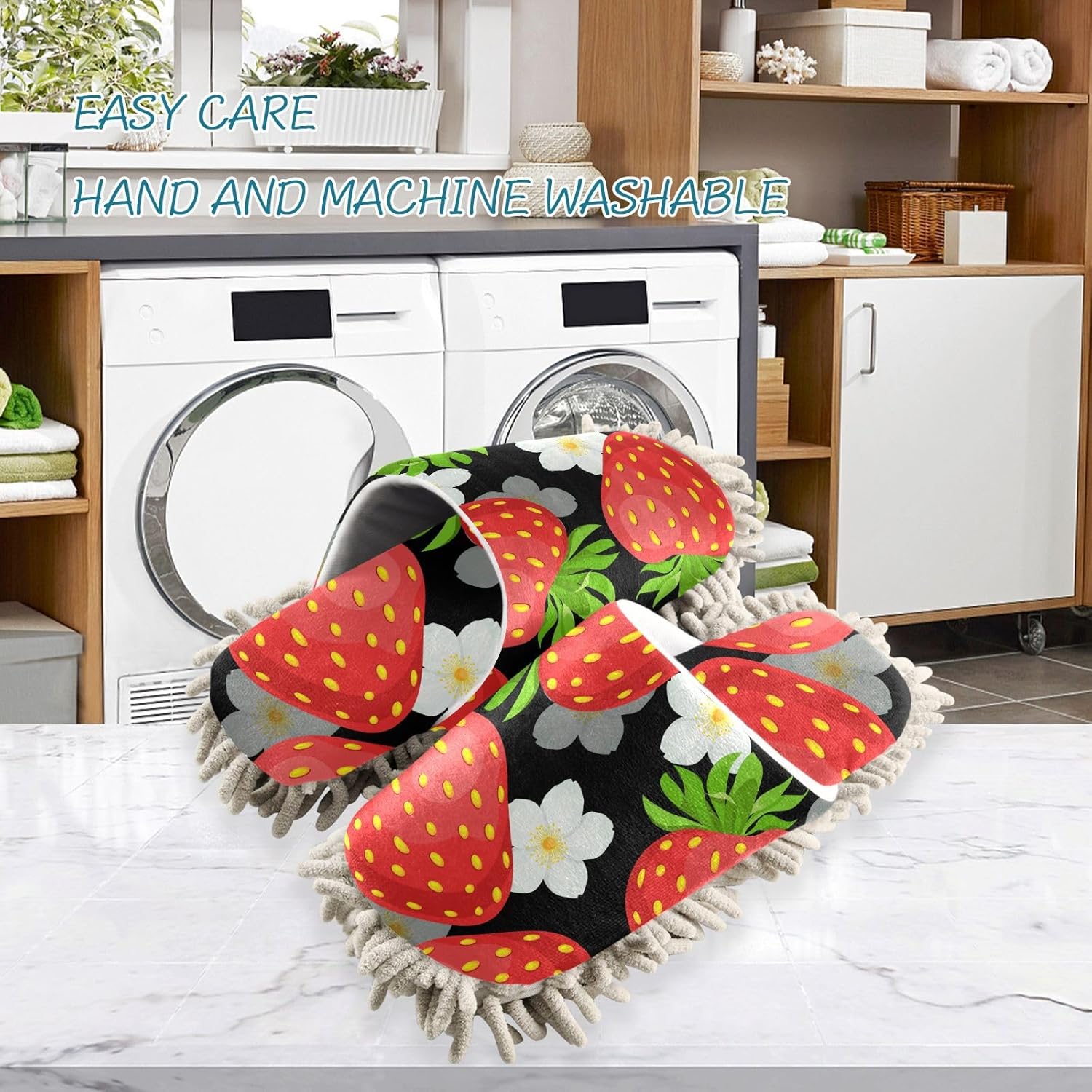 Sinestour Black Strawberry Mop Slippers for Floor Cleaning 1