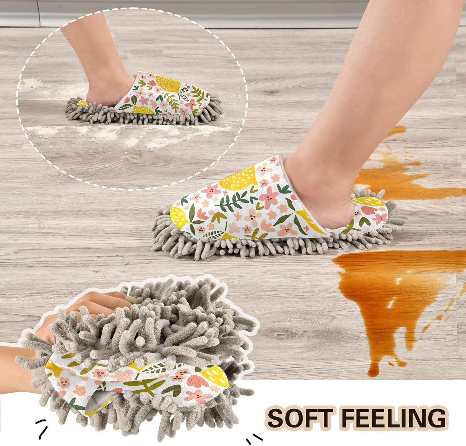 Sinestour Flower Lemon Mop Slippers for Floor Cleaning
