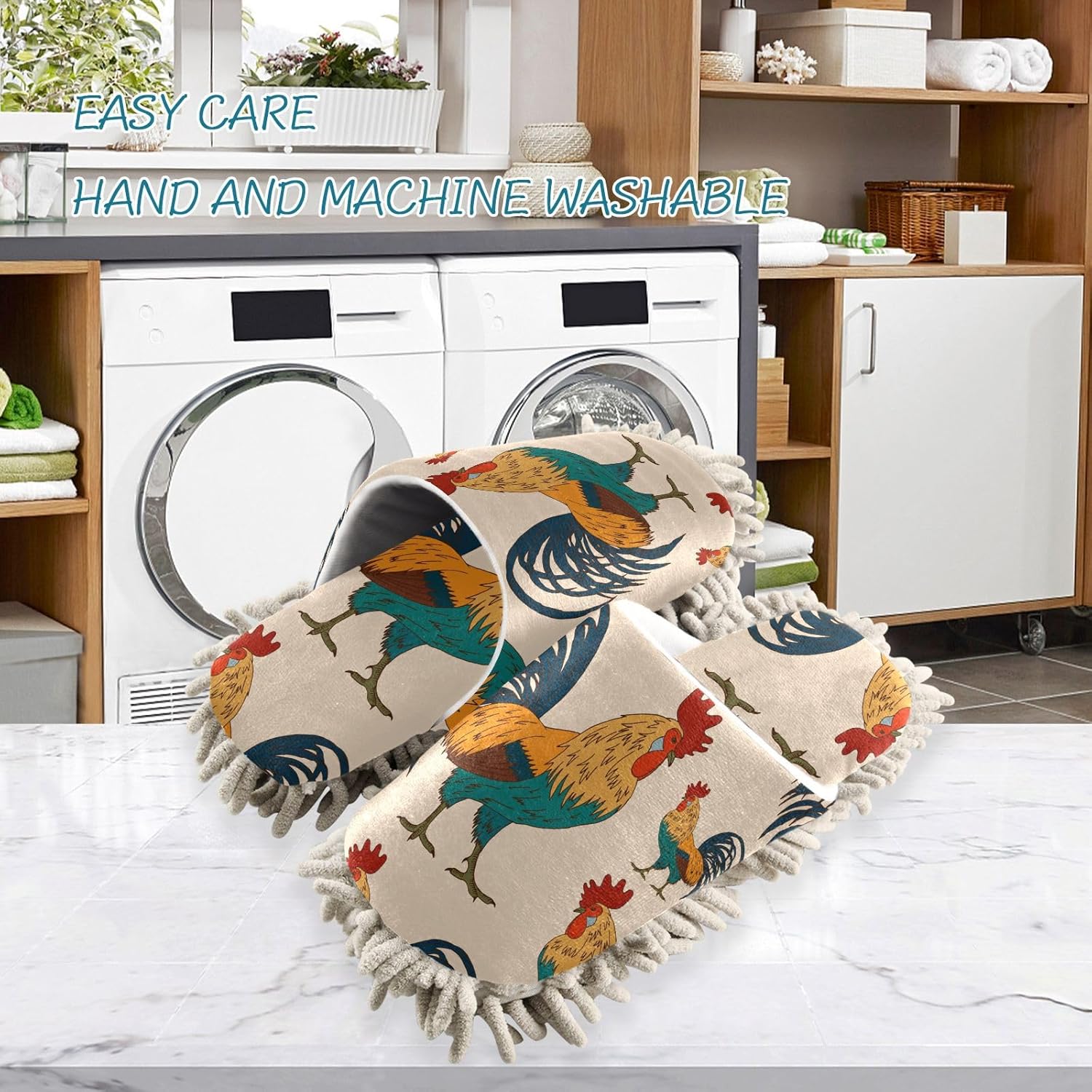 Sinestour Roosters Mop Slippers for Floor Cleaning