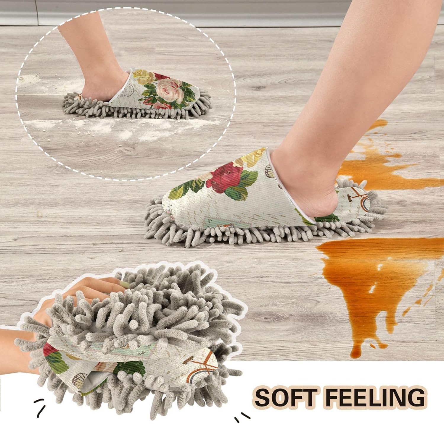 Sinestour Colorful Flower Mop Slippers Cleaning Dusters