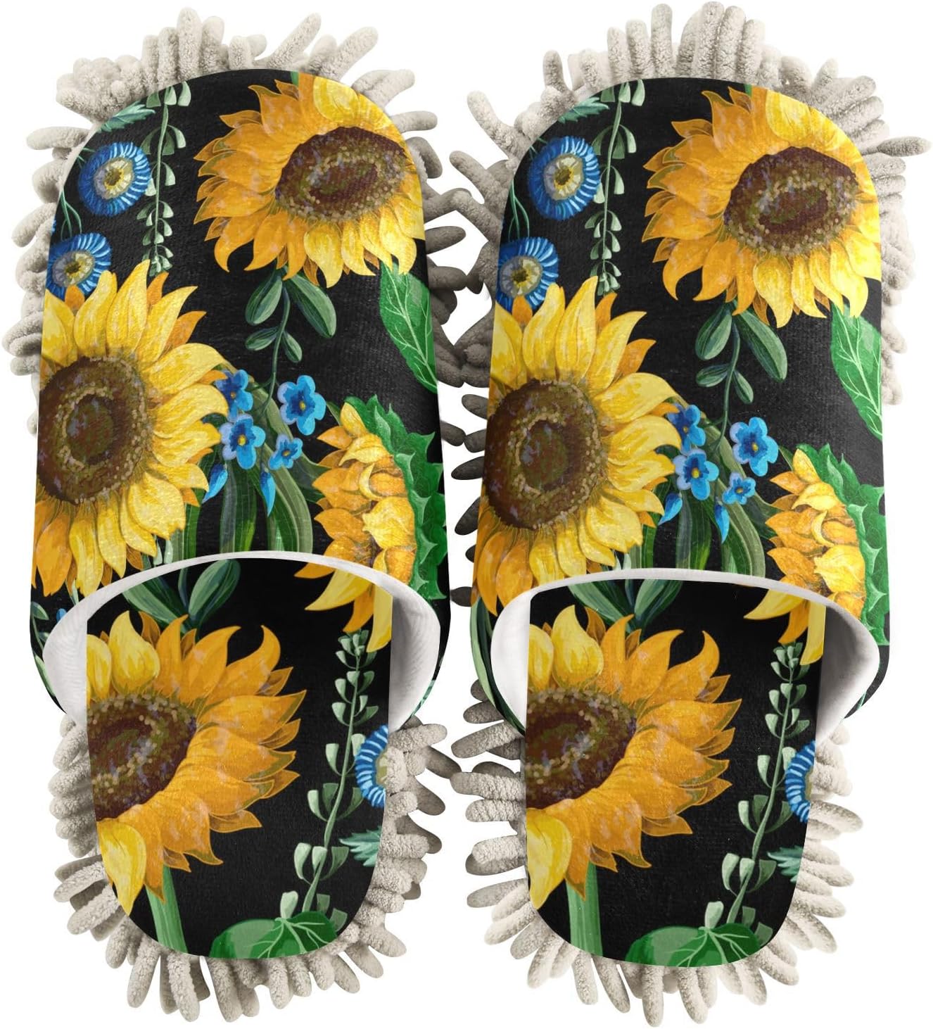 Sinestour Sunflowers Mop Slippers for Floor Cleaning