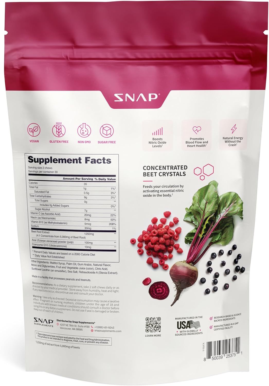Snap Supplements Beetroot Chews for Nitric Oxide Boost