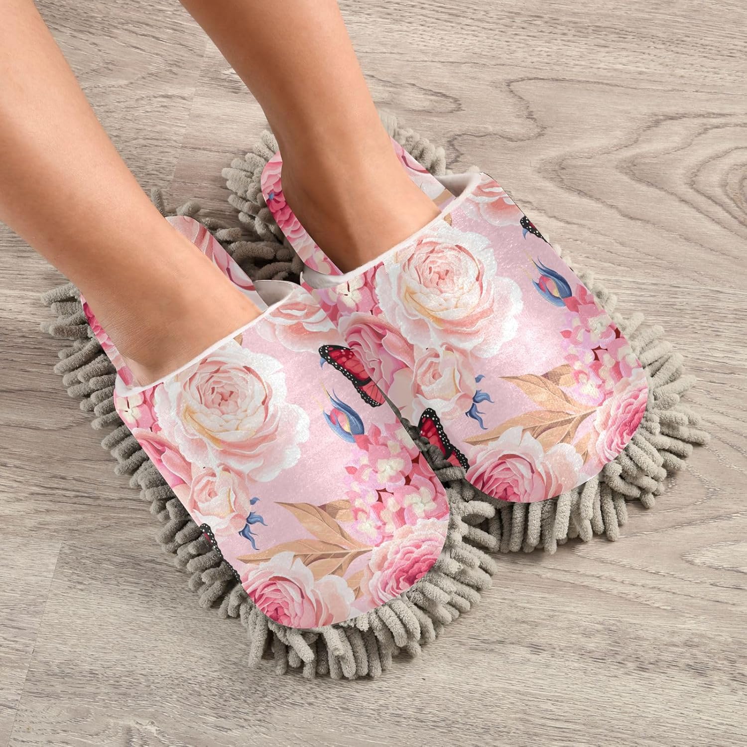 Sinestour Roses Hydrangea Mop Slippers for Floor Cleaning 1