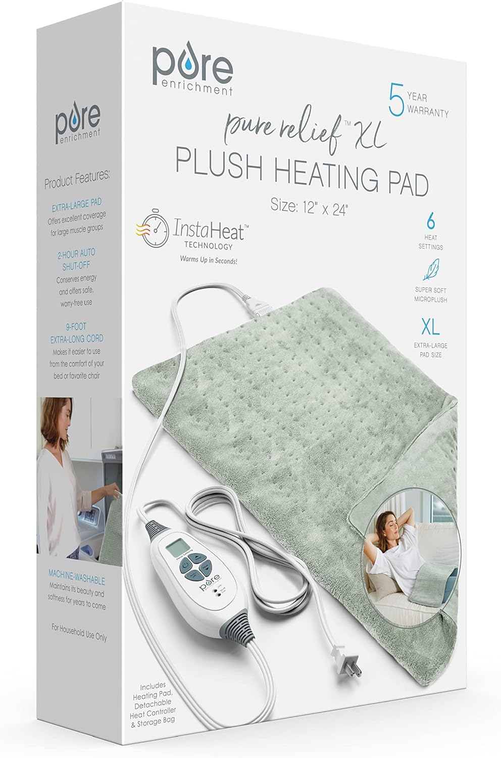 PureRelief XL Heating Pad - 12x24 Electric for Pain Relief