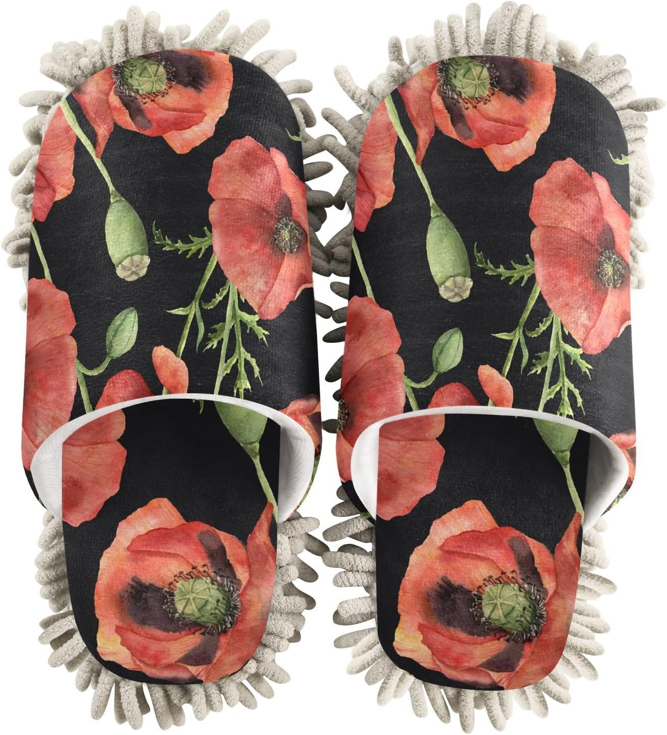 Sinestour Poppies Mop Slippers for Floor Cleaning 1