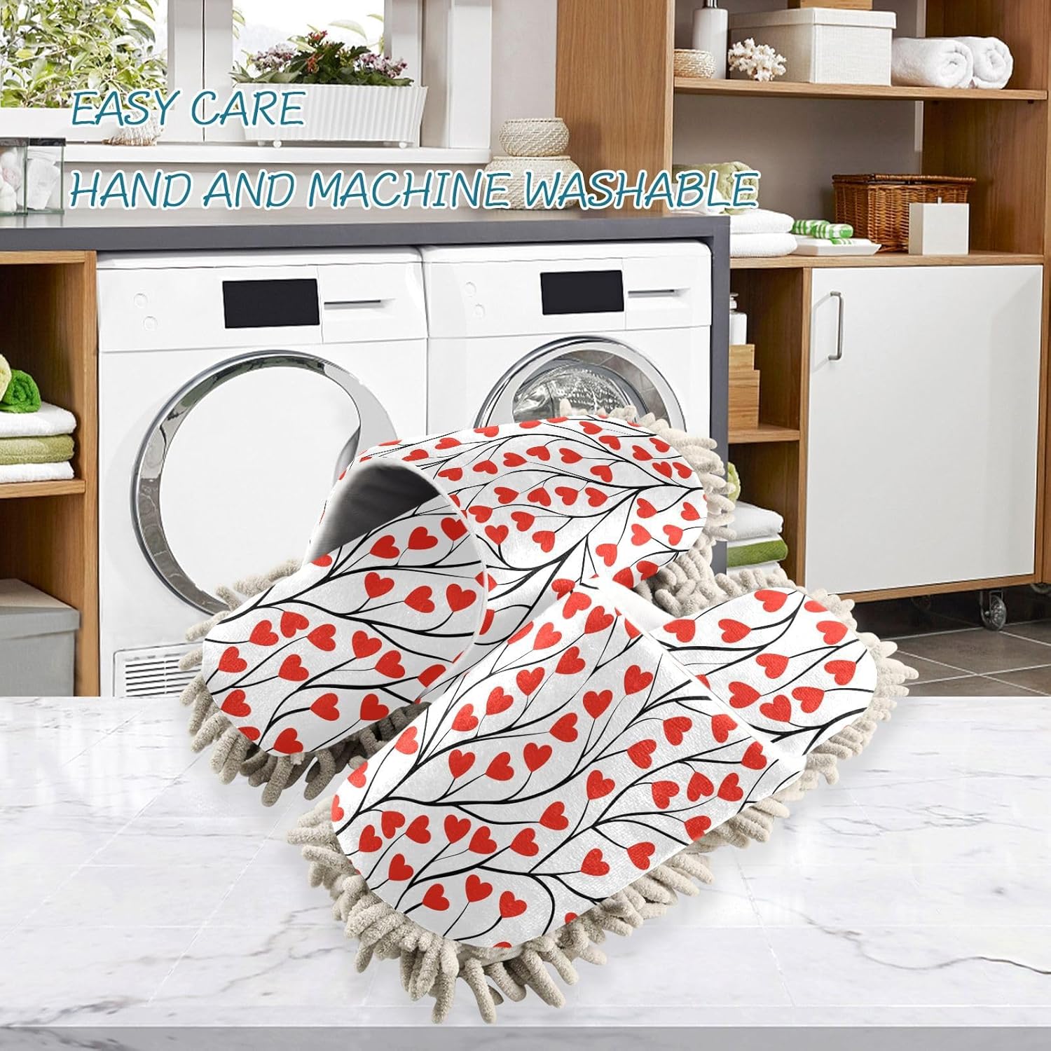 Sinestour Love Heart Tree Mop Slippers for Floor Cleaning
