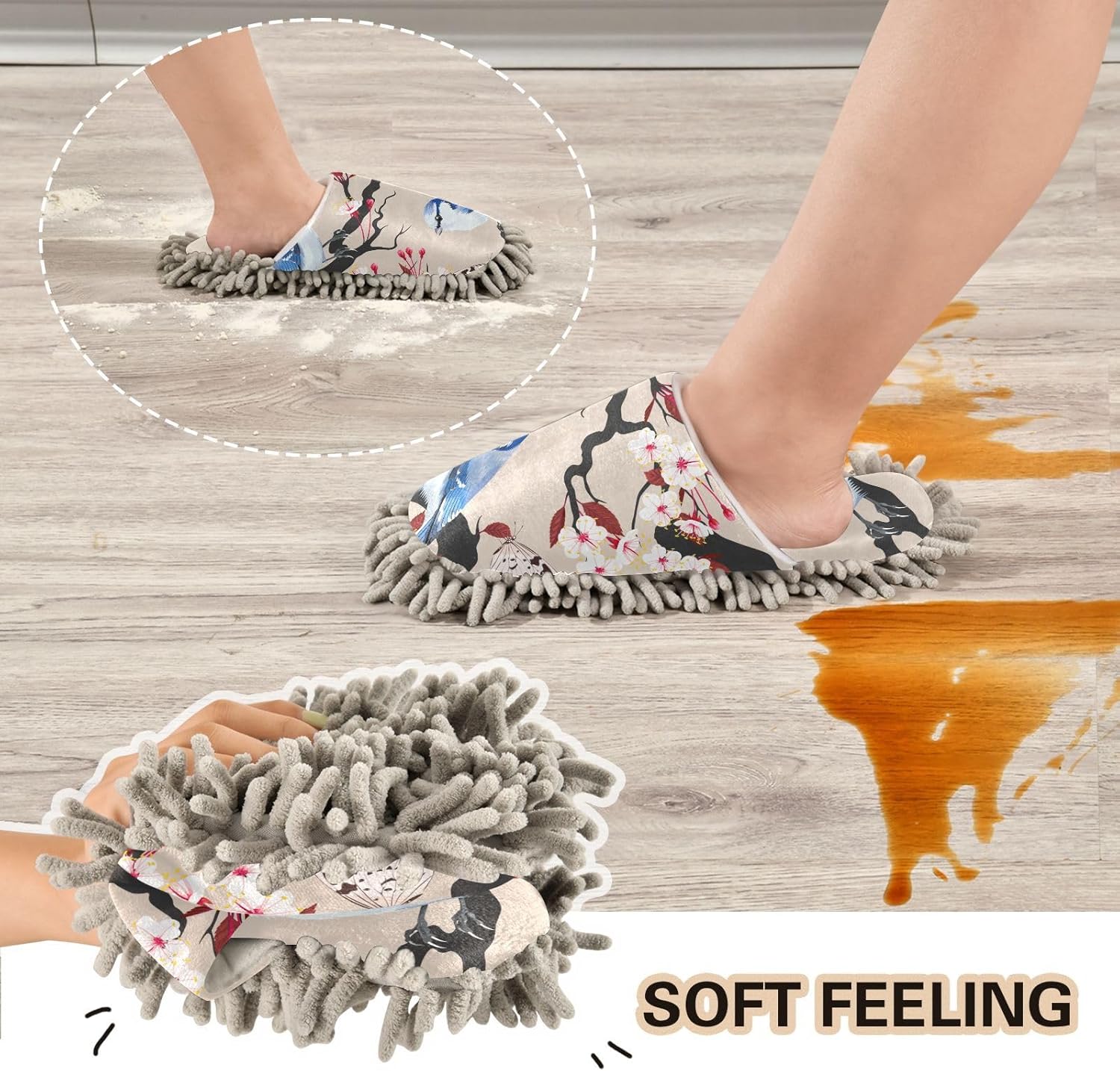 Sinestour Bird Cherry Mop Slippers for Floor Cleaning