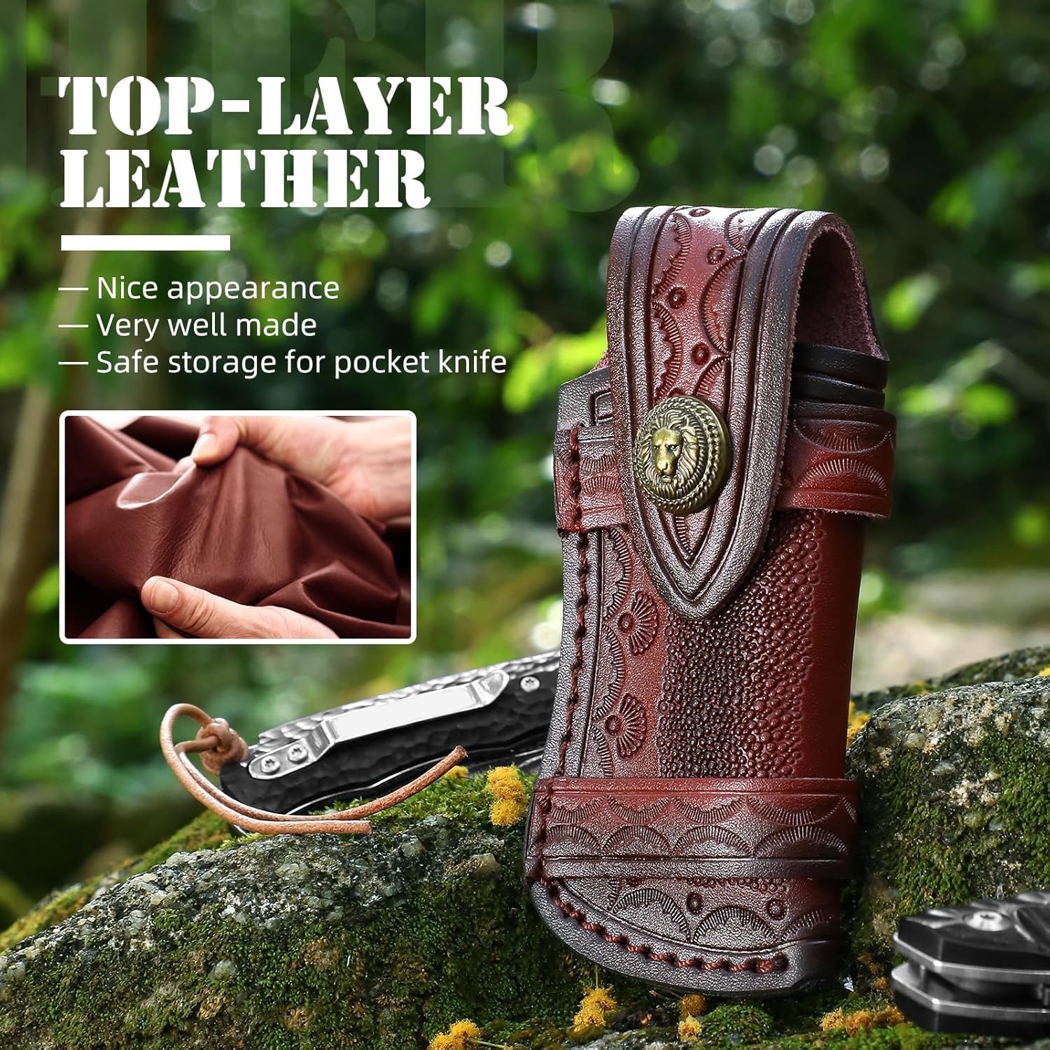 Omesio Folding Knife Sheath for Belt 453 Leather Case