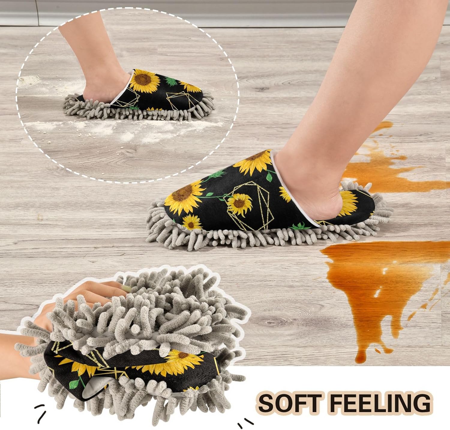 Sinestour Golden Sunflowers Watercolor Mop Slippers