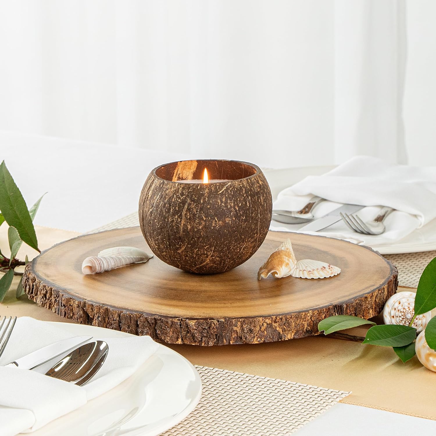 Restaurantware Coco Casa Coconut Shell Candle with Wooden Wick