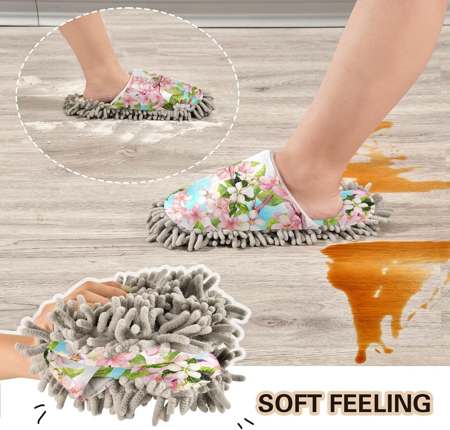 Sinestour Flowers Mop Slippers for Floor Cleaning 1