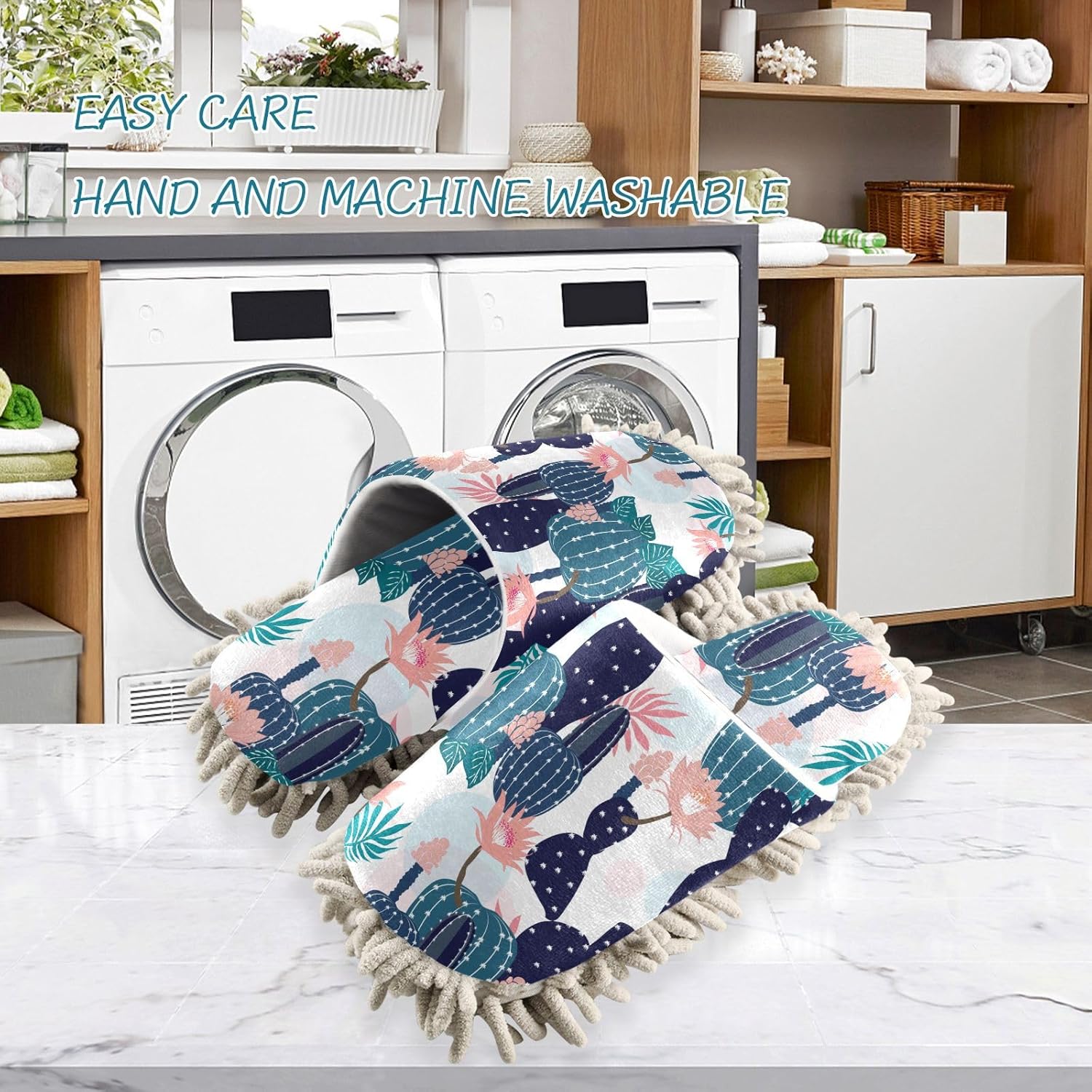 Sinestour Cactus Flowers Mop Slippers for Floor Cleaning