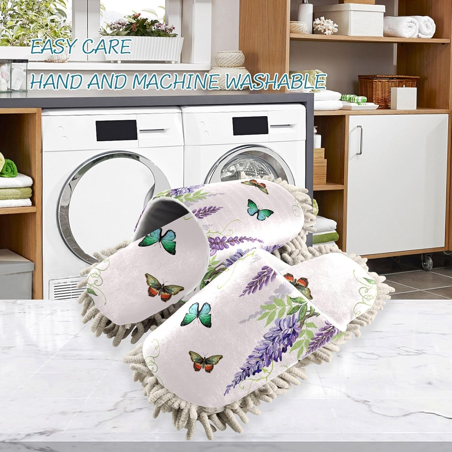 Sinestour Summer Flowers Mop Slippers for Cleaning