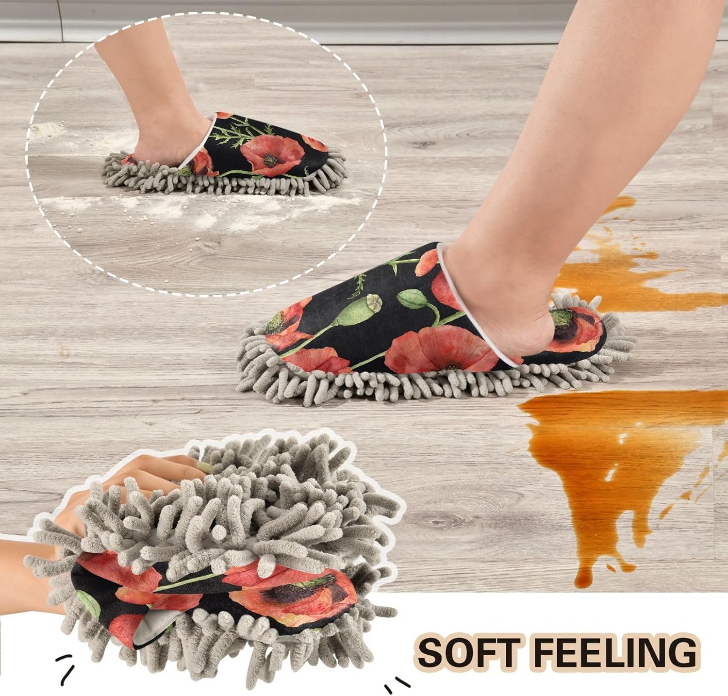 Sinestour Poppies Mop Slippers for Floor Cleaning 1