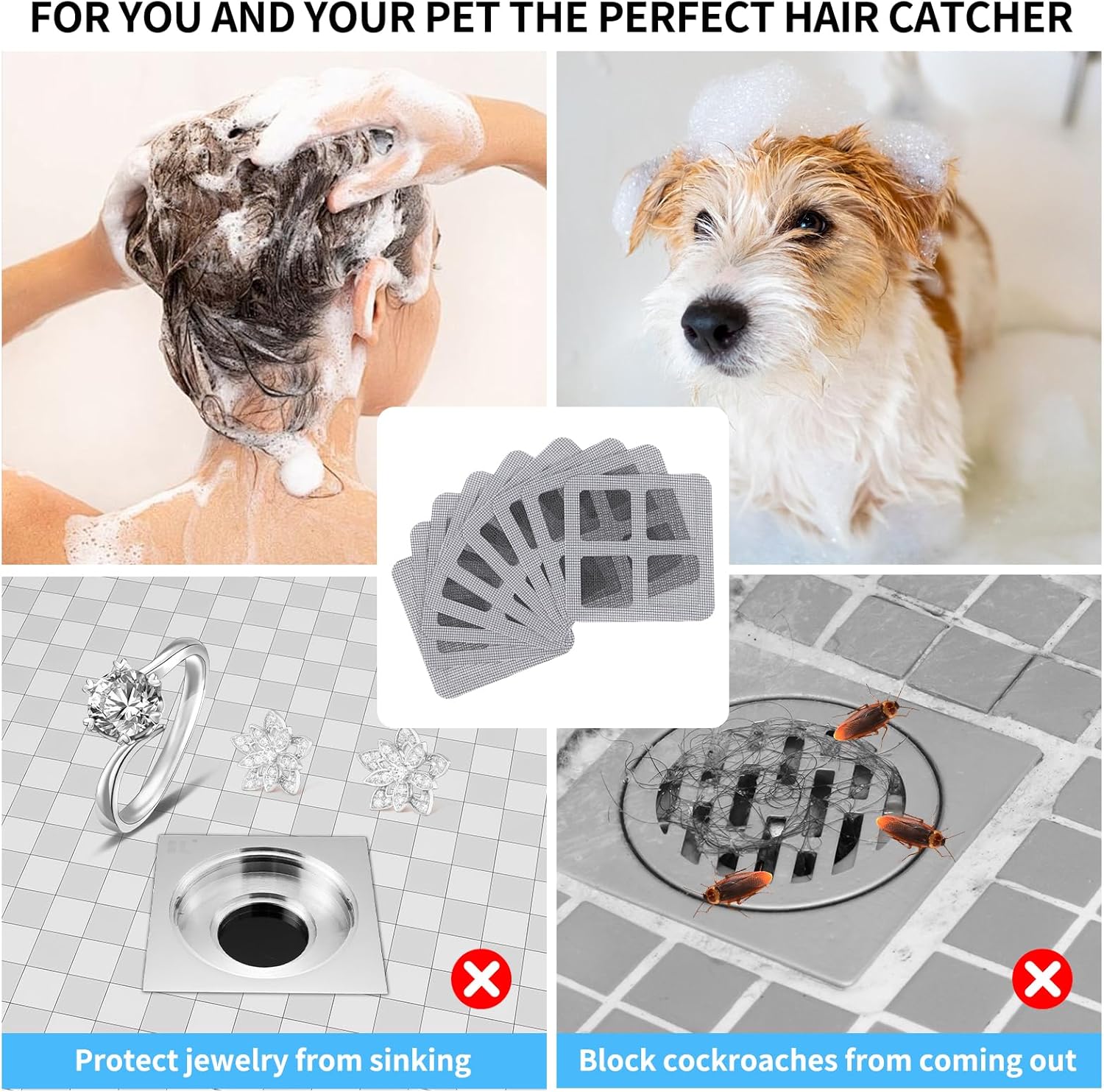 TUMEYET 50-Pack Drain Hair Catcher Sticker 39x39 Inch