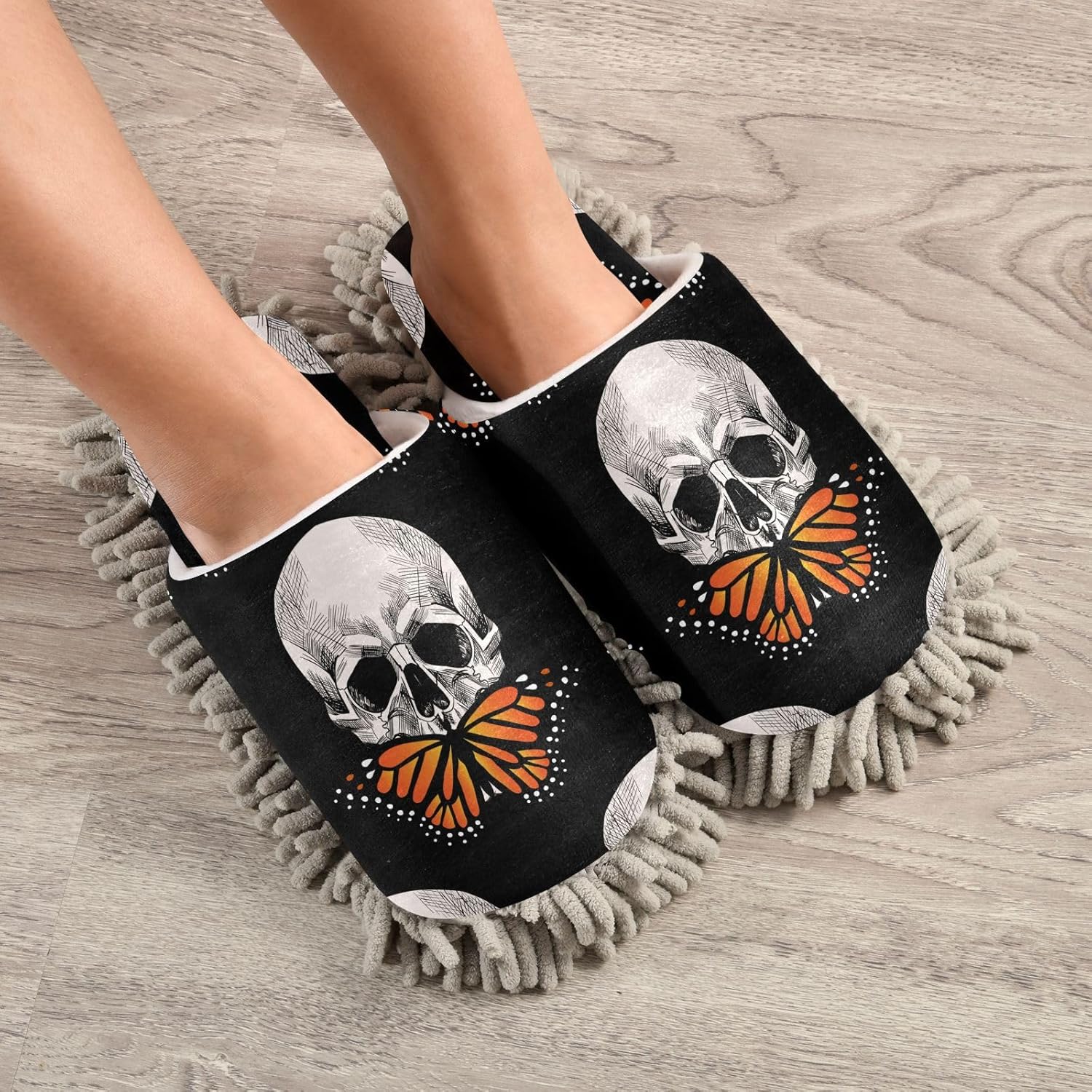 Sinestour Skull Butterfly Microfiber Mop Slippers