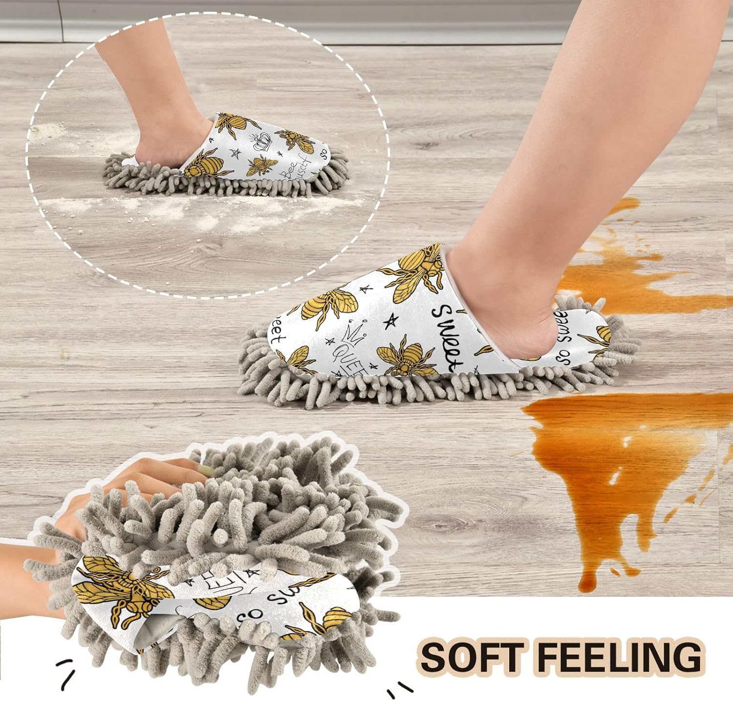 Sinestour Golden Bee Mop Slippers for Floor Cleaning