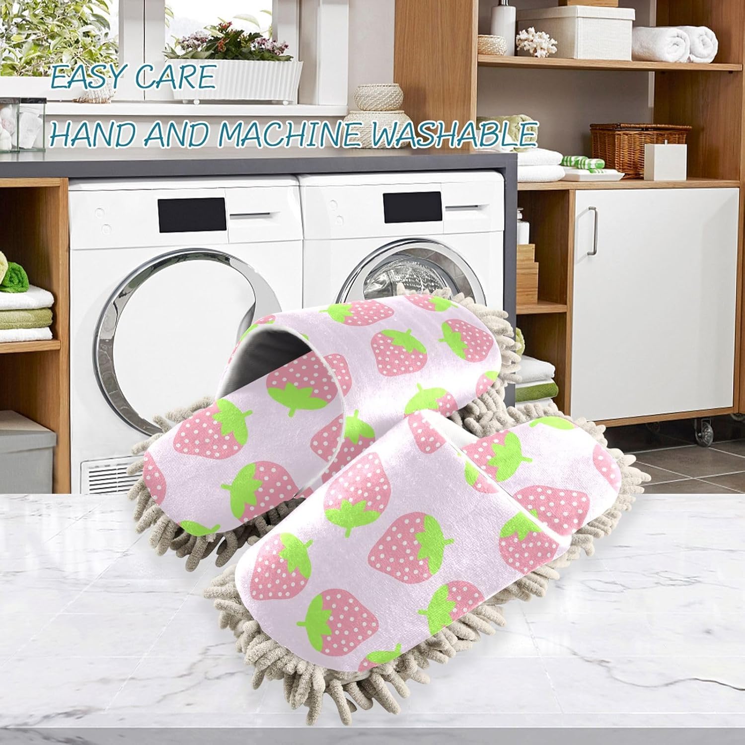 Sinestour Strawberry Pink Mop Slippers for Floor Cleaning 1