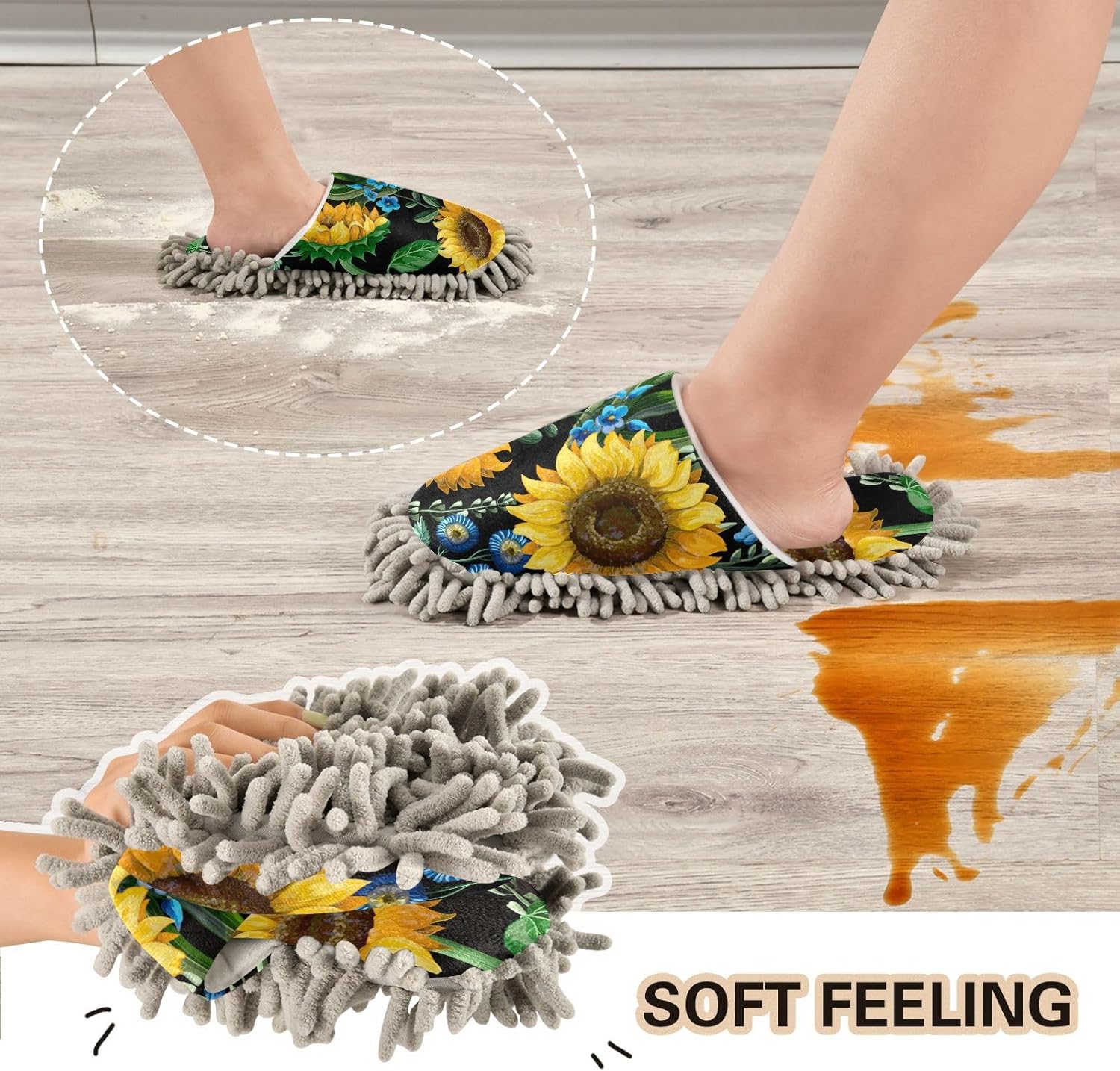 Sinestour Sunflowers Mop Slippers for Floor Cleaning