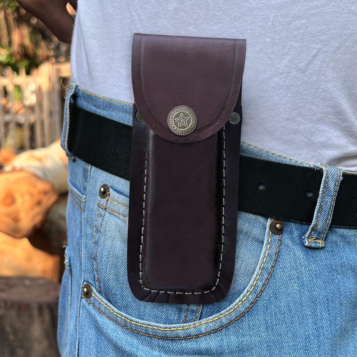 LEATHUX Leather Knife Sheath for Buck 110 112 Brown