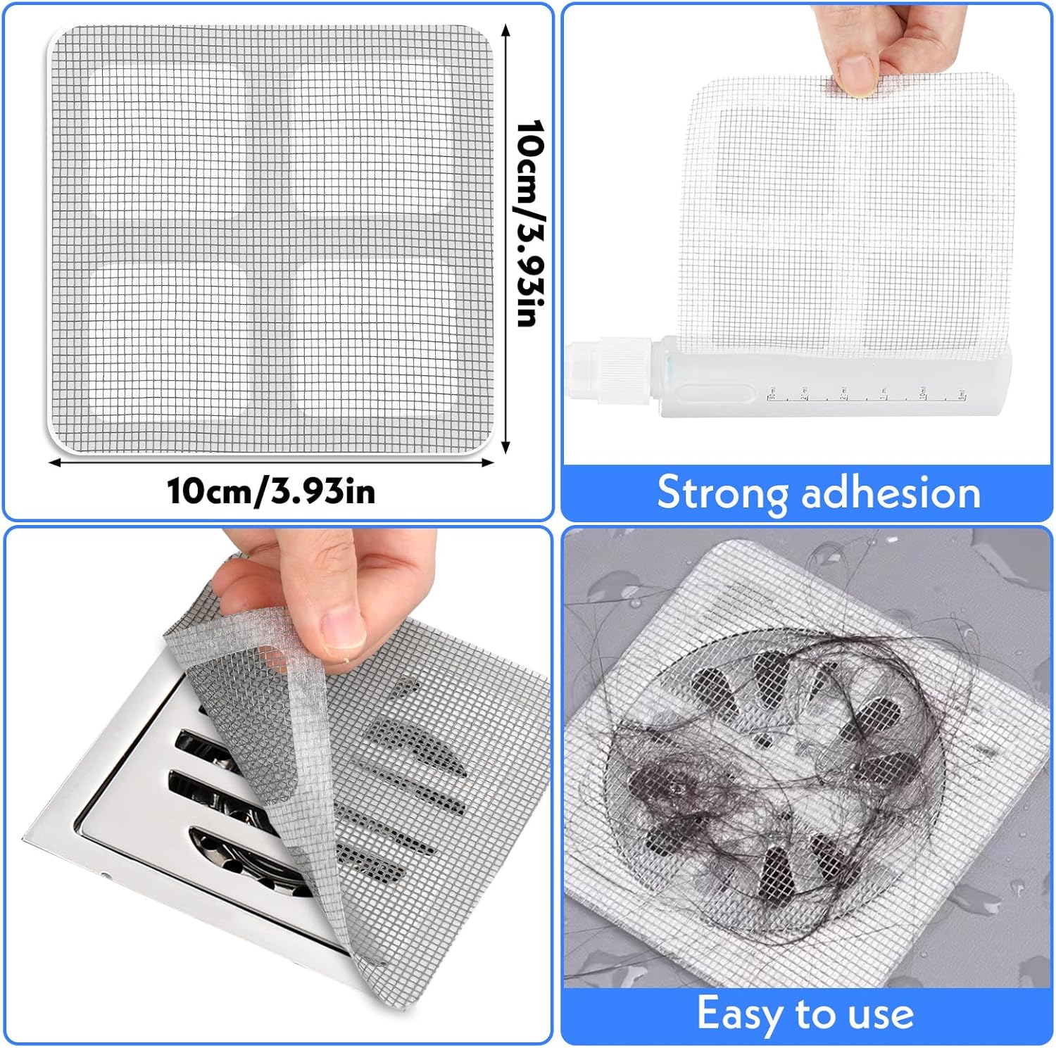 50 Pcs 4x4 Inch Disposable Hair Catcher Mesh Stickers for Bathroom Drains