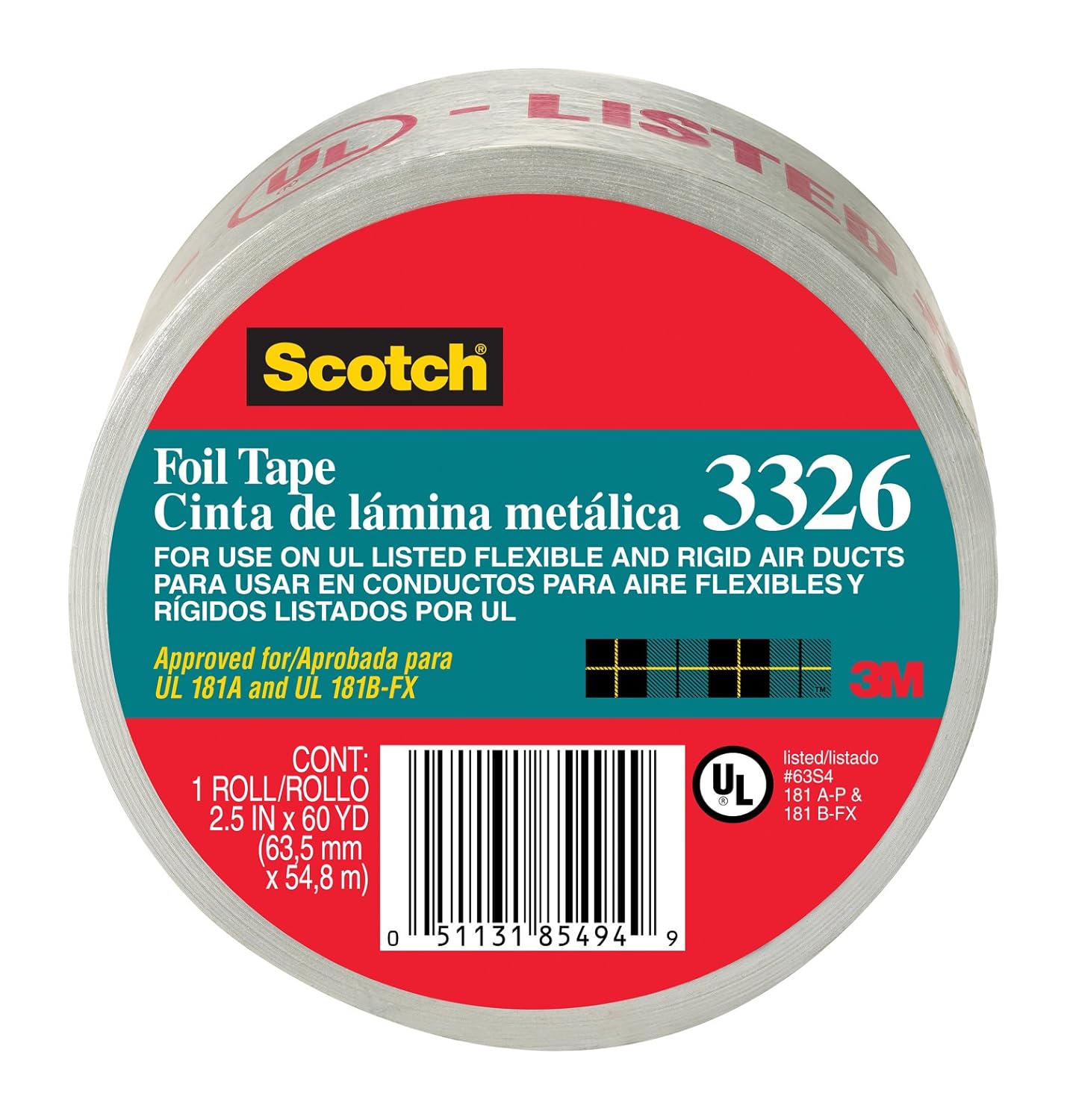 3M 3326 Foil Tape 25 Width 60 yd Length Silver