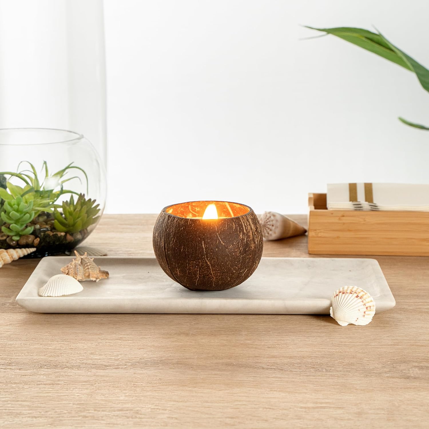 Restaurantware Coco Casa Coconut Shell Candle with Wooden Wick