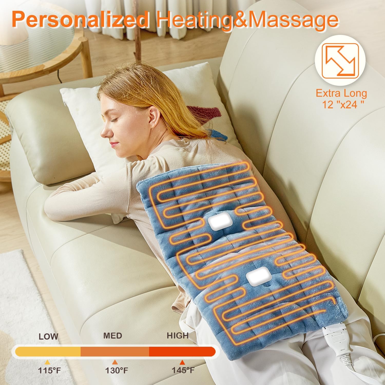 Dowin Weighted Heating Pad with Massager - 12x24 Blue