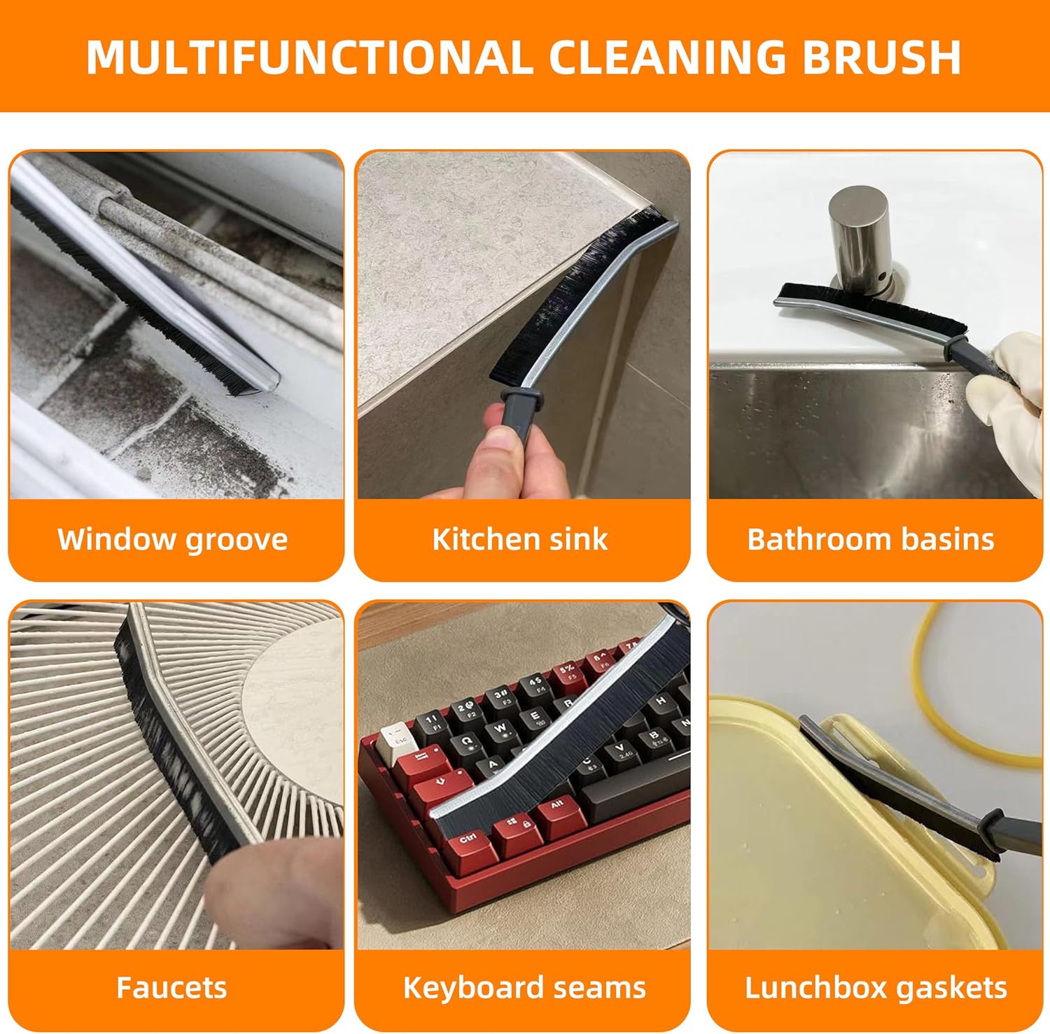 3Pcs Hard Bristled Crevice Cleaning Brush for Kitchen Bathroom Car