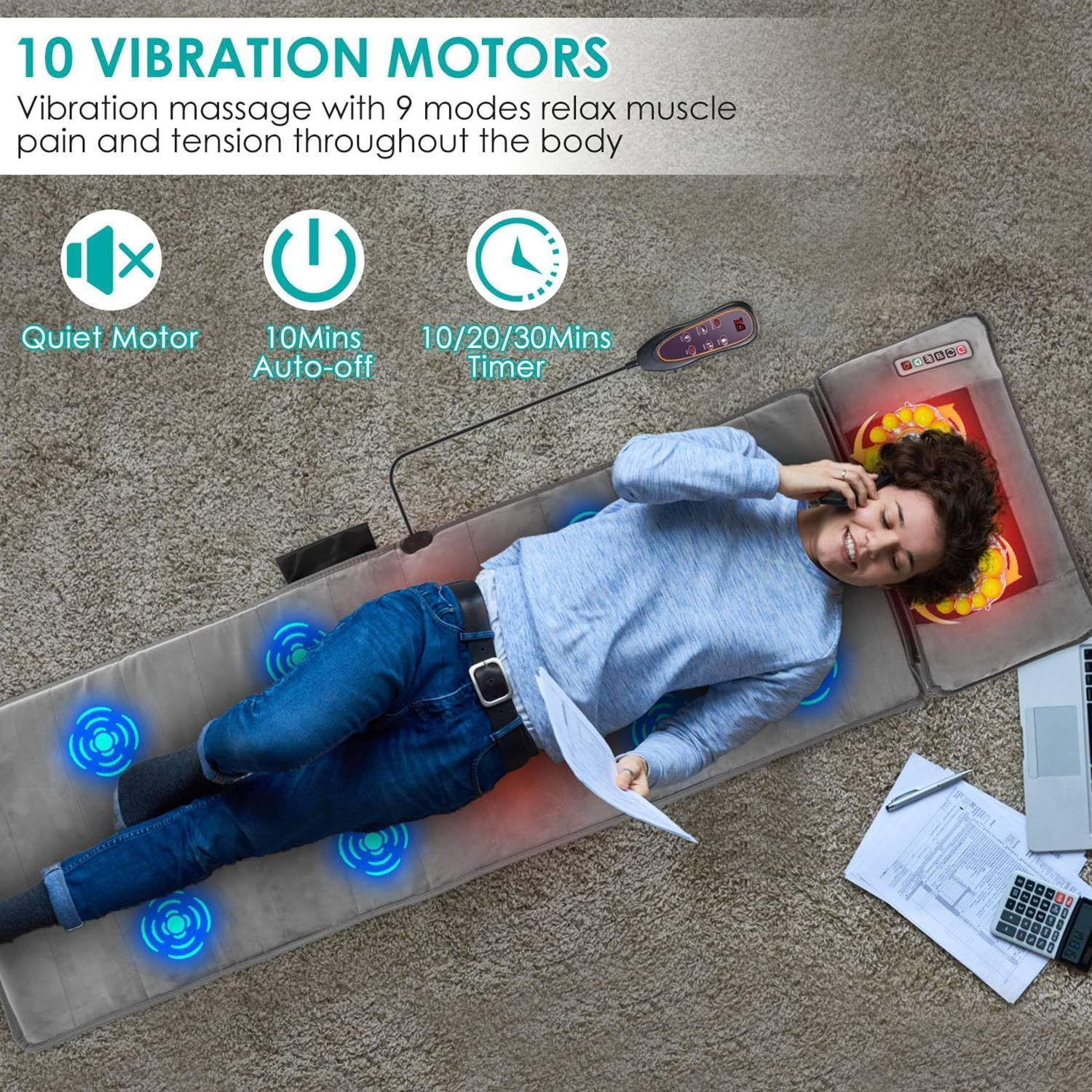 TeqHome Full Body Massage Mat with Heat and Shiatsu Pillow 1