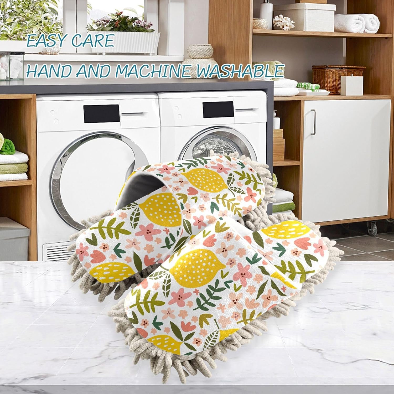 Sinestour Flower Lemon Mop Slippers for Floor Cleaning