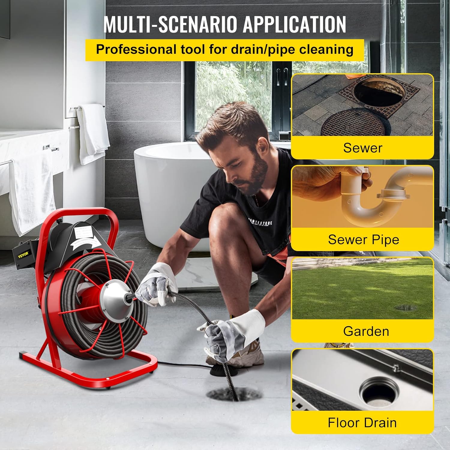VEVOR Electric Drain Auger with Quick-Change Cutters 1
