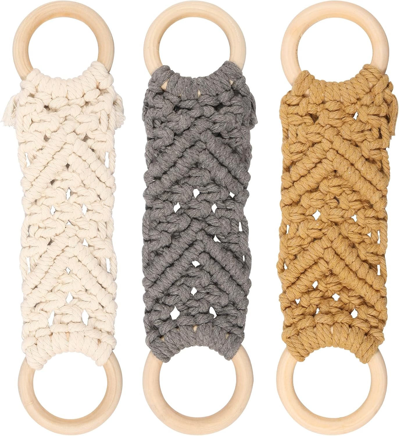 3Pcs Crochet Dish Towel Holder with Wooden Loops