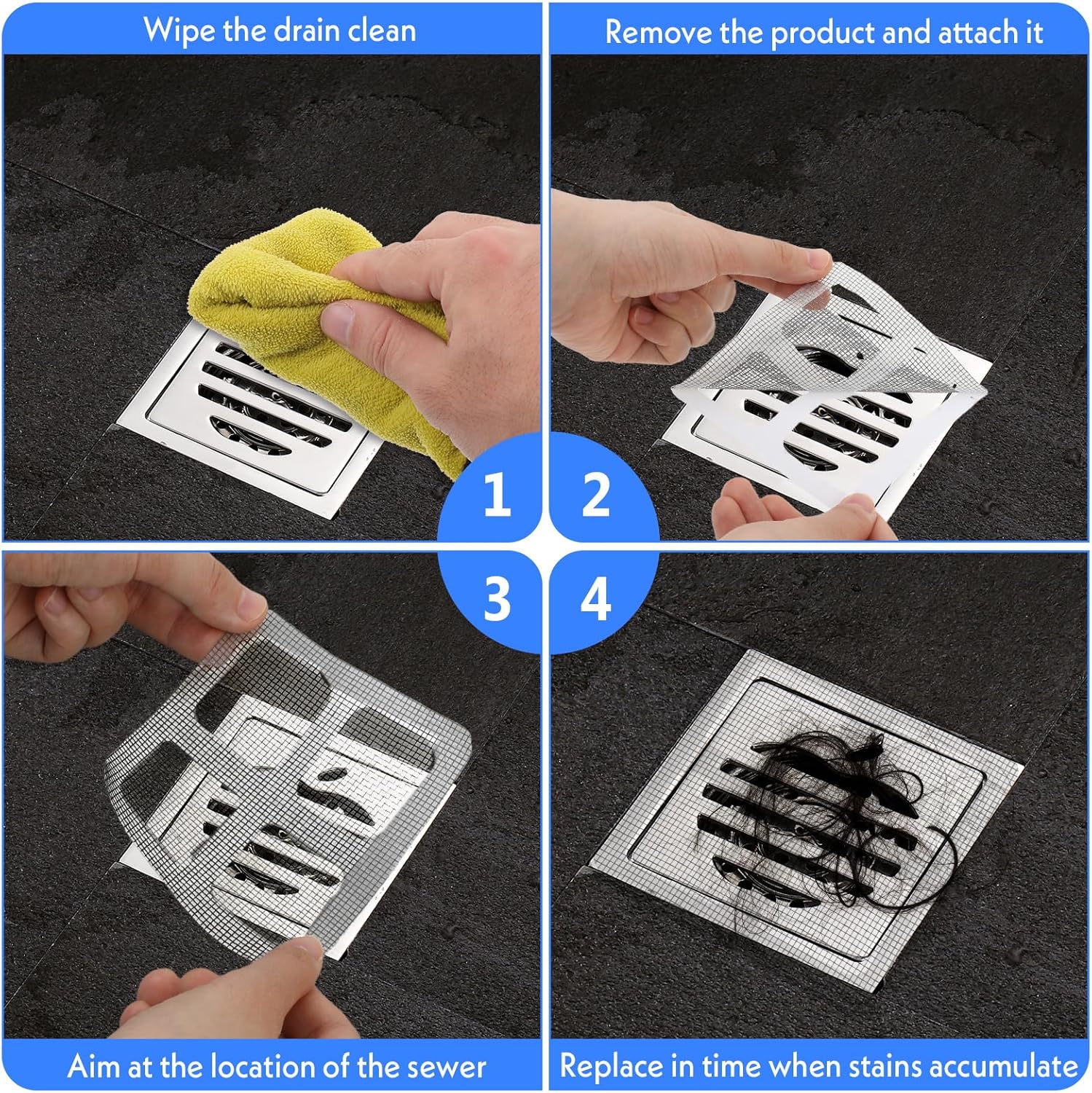 50 Pcs 4x4 Inch Disposable Hair Catcher Mesh Stickers for Bathroom Drains