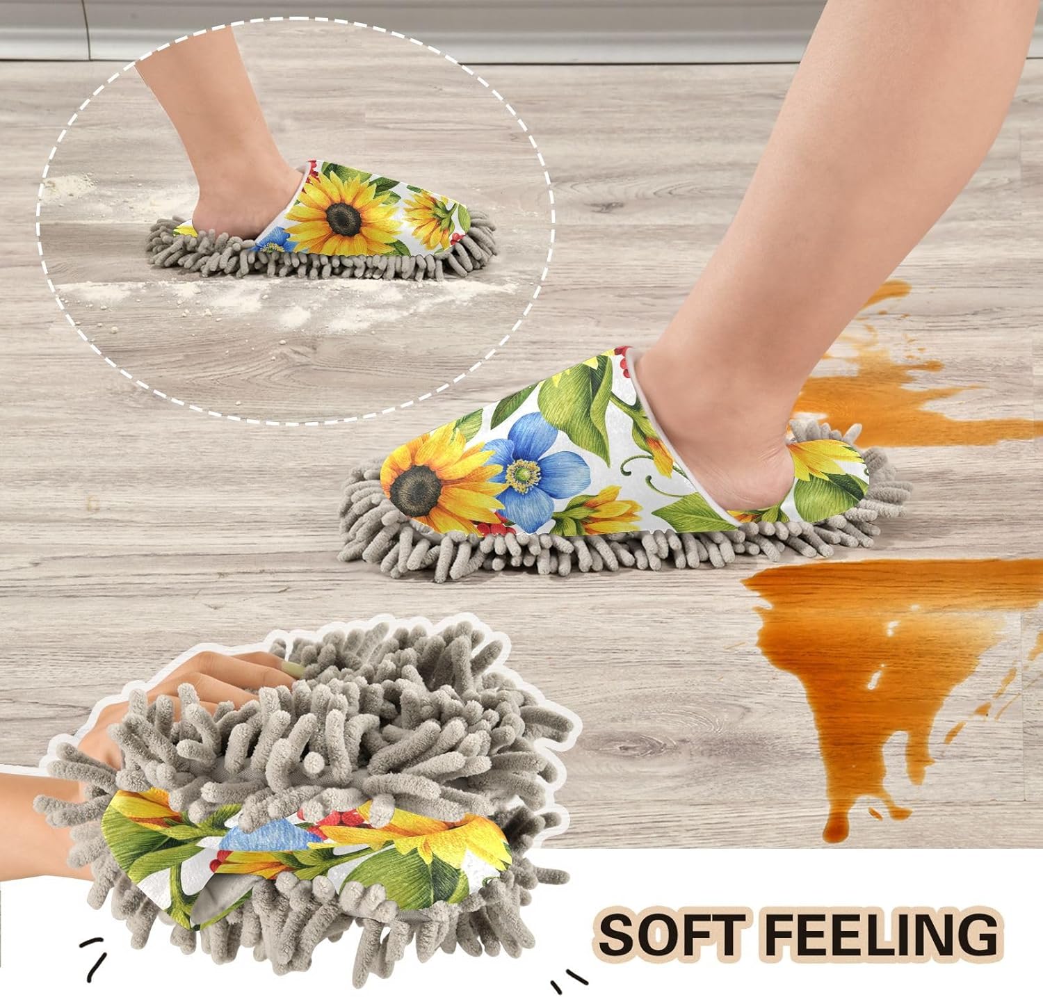 Sinestour Yellow Sunflowers Mop Slippers for Floor Cleaning 1