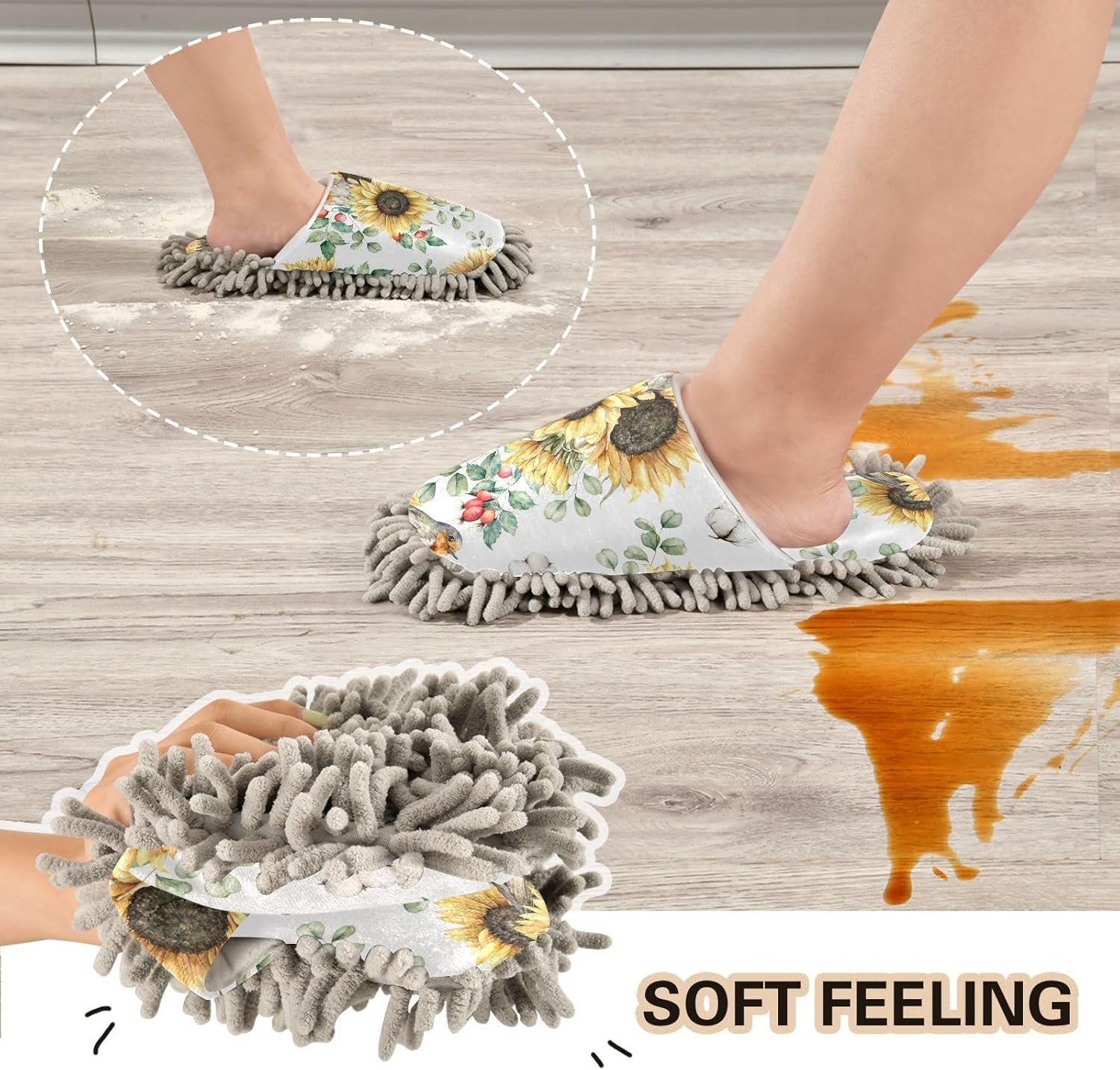 Sinestour Sunflower Mop Slippers for Floor Cleaning 1