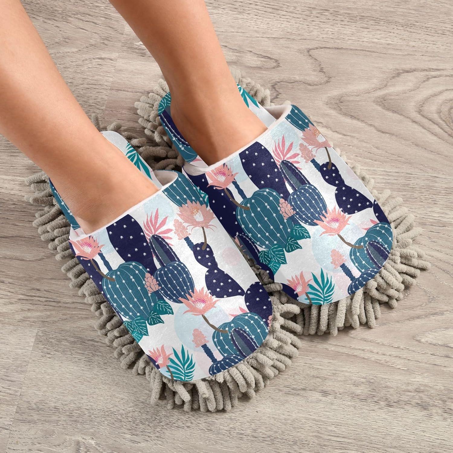 Sinestour Cactus Flowers Mop Slippers for Floor Cleaning