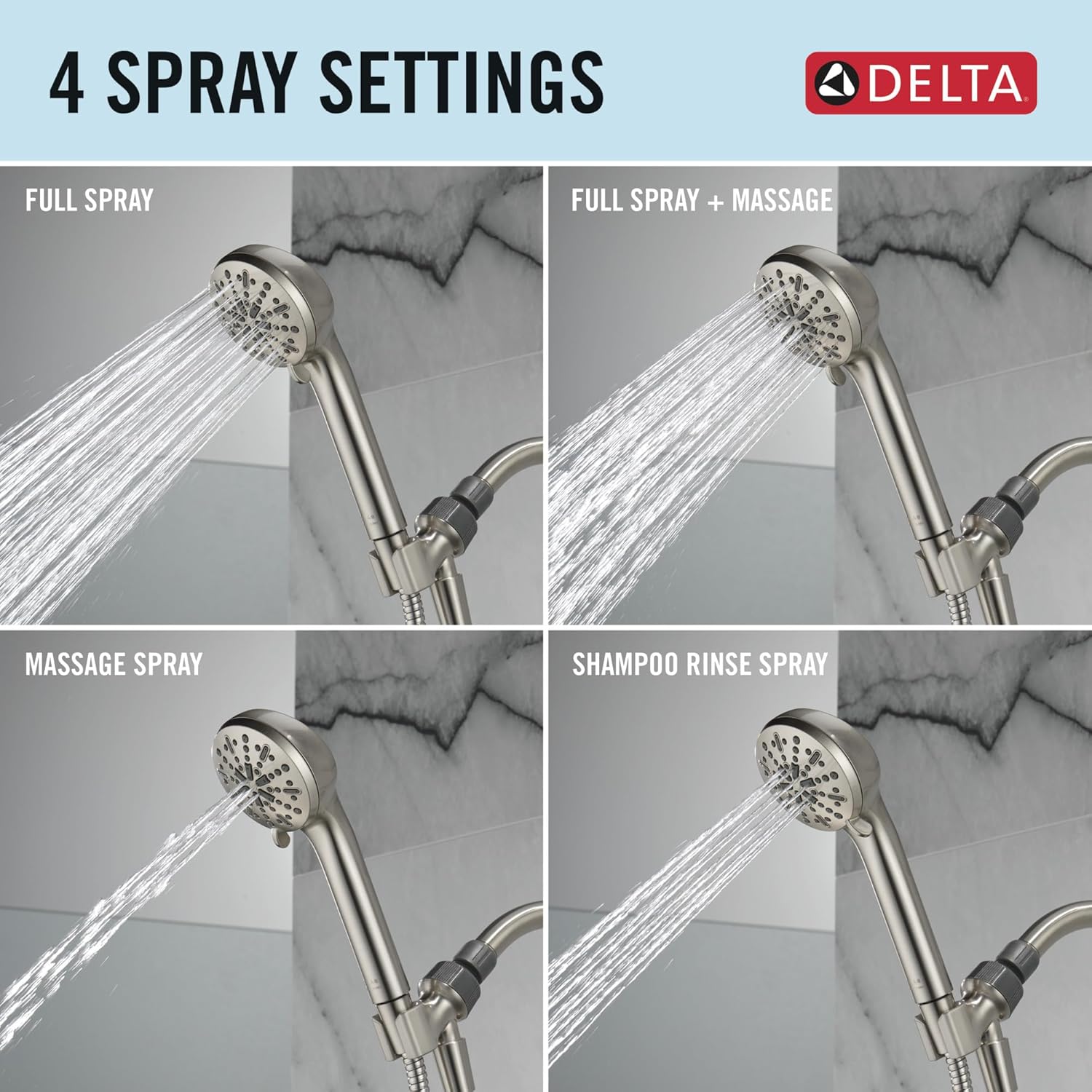 Delta 4-Spray Handheld Shower Head Brushed Nickel 25 GPM 75413DSN
