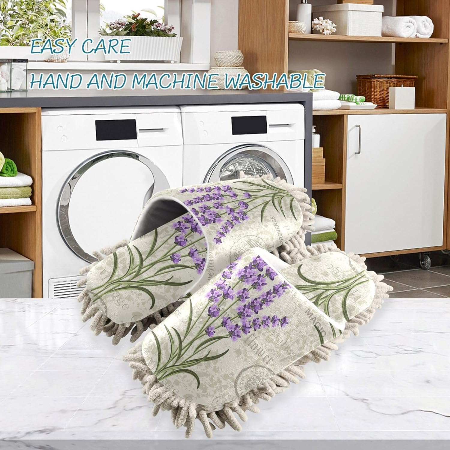 Sinestour Mop Slippers with Lavender Purple Design for Floor Cleaning