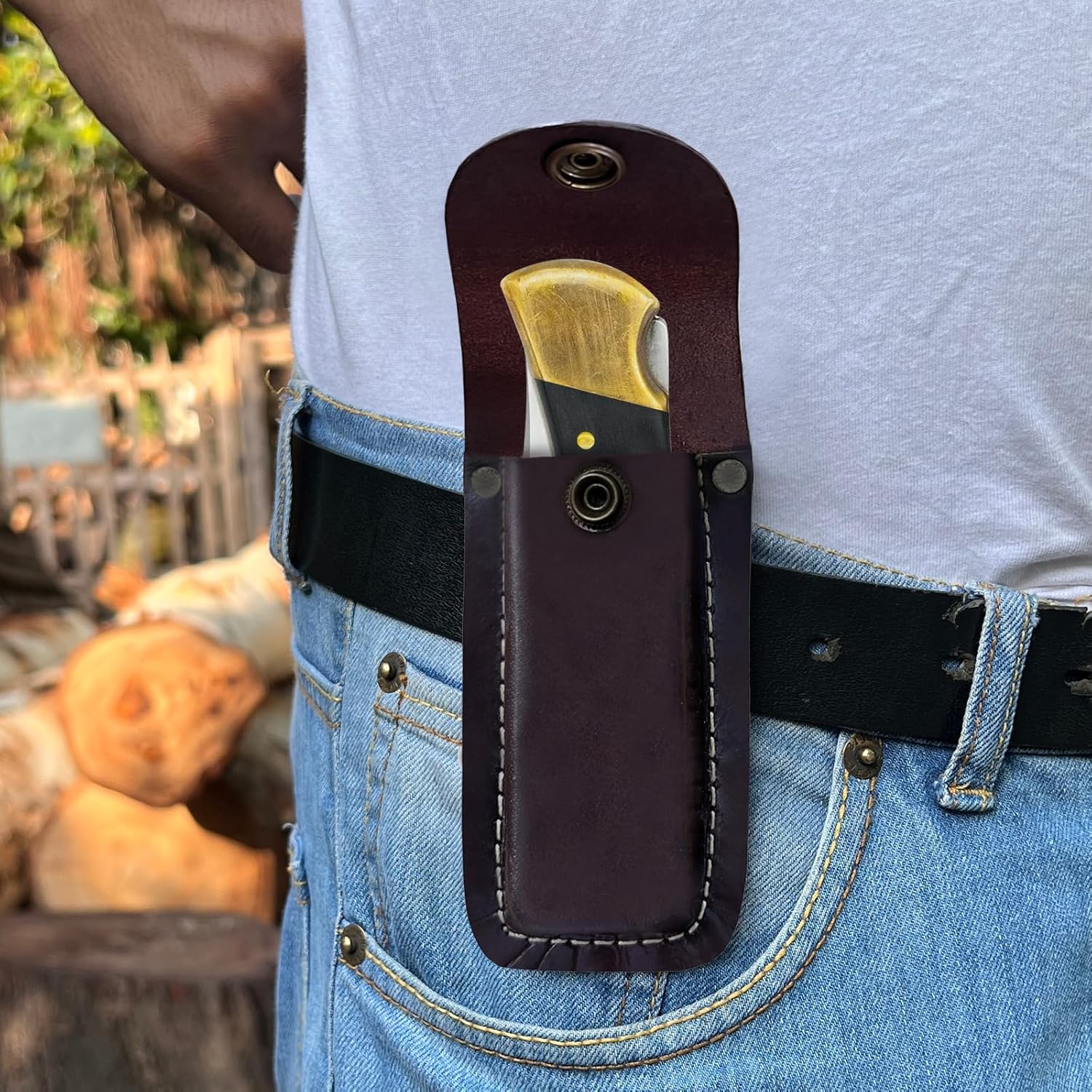 LEATHUX Leather Knife Sheath for Buck 110 112 Brown