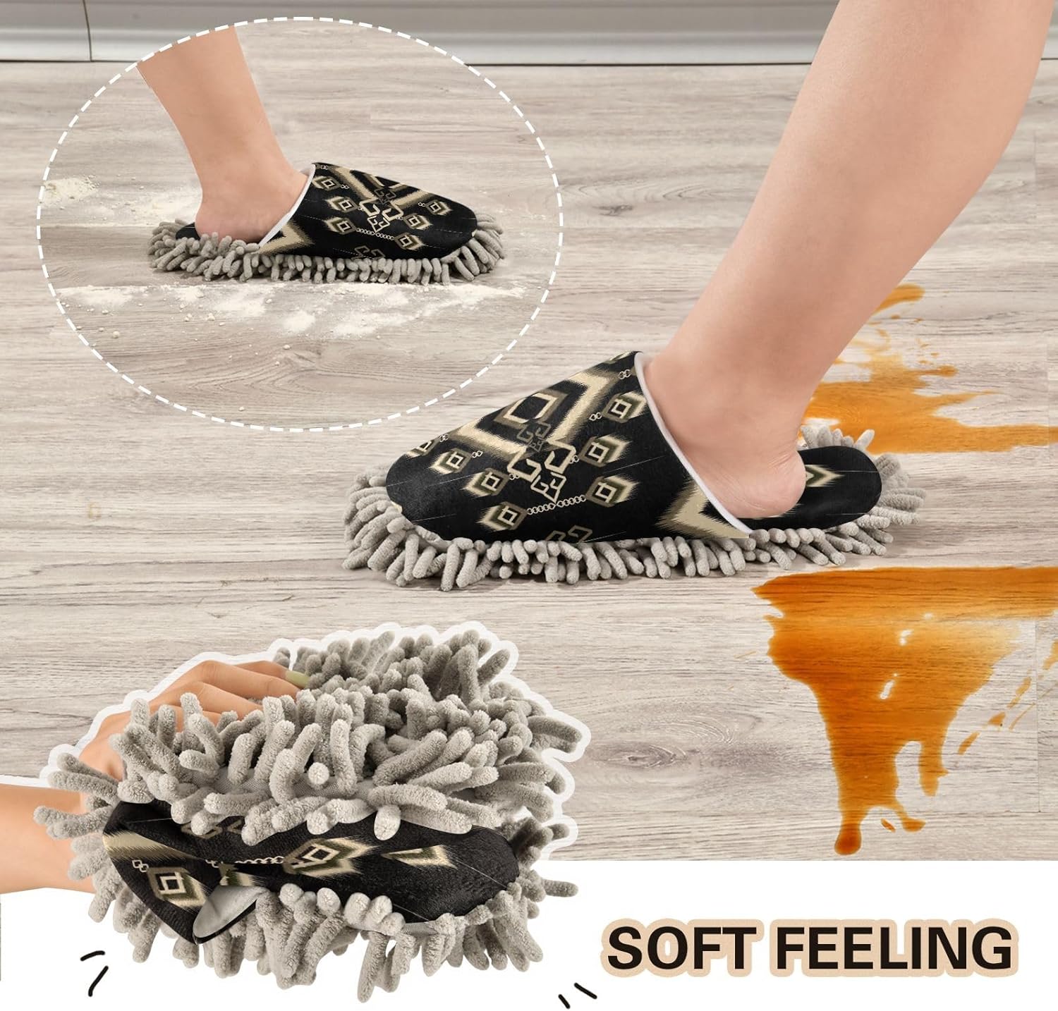 Kigai Microfiber Slippers with Ethic Ikat Pattern - Black Size L