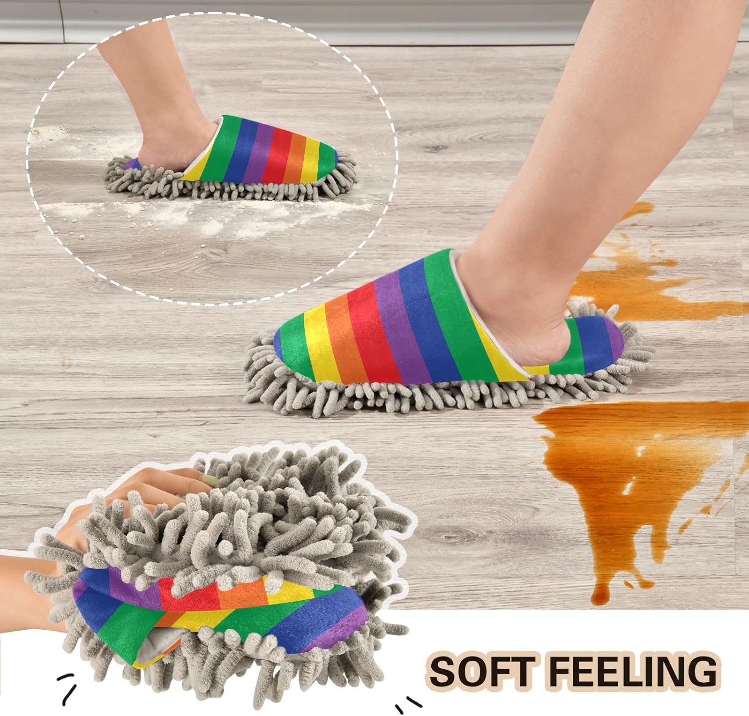 Sinestour Rainbow Striped Mop Slippers for Cleaning
