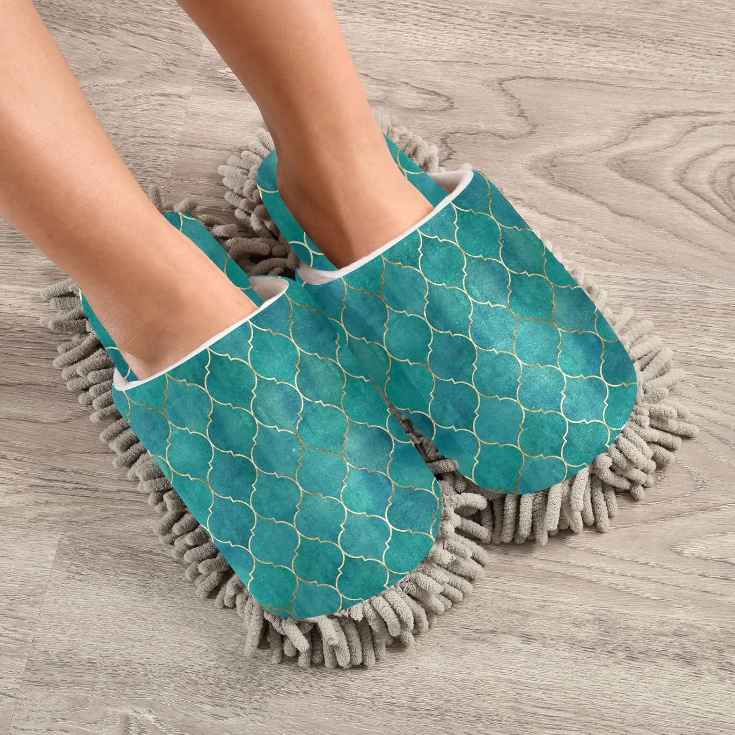 Sinestour Teal Mop Slippers for Floor Cleaning