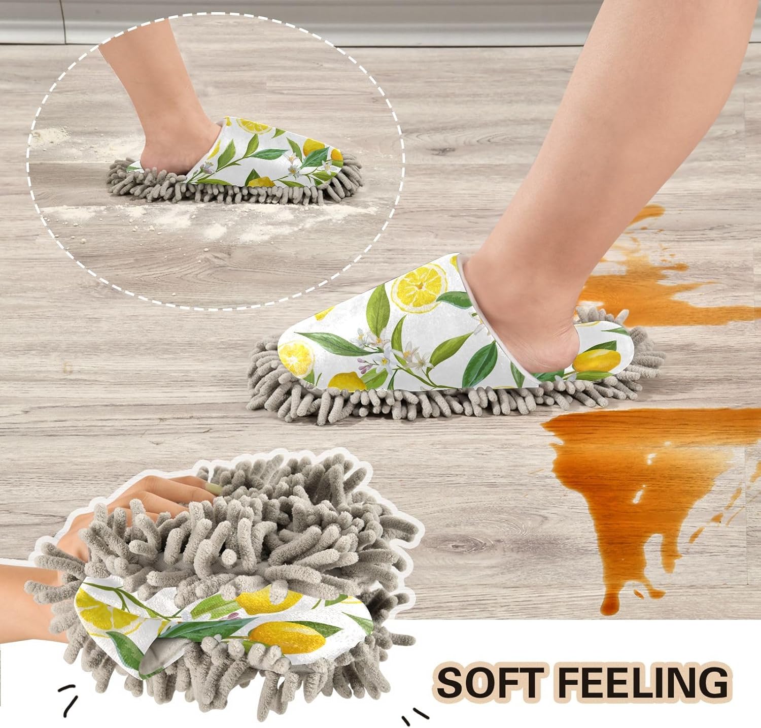 Sinestour Lemon Fruits Mop Slippers for Floor Cleaning