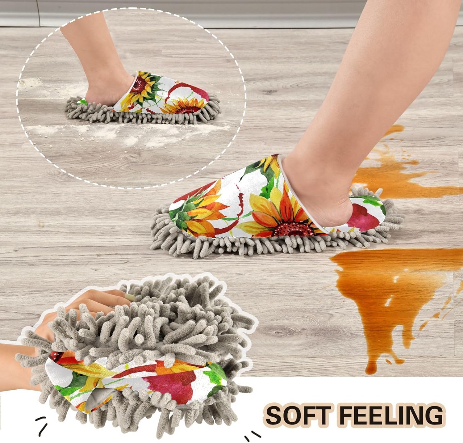 Sinestour Wildflower Mop Slippers for Floor Cleaning