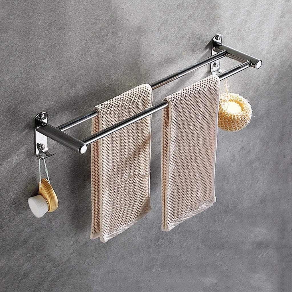 BOCbco Double Towel Bar Holder with Hooks Silver