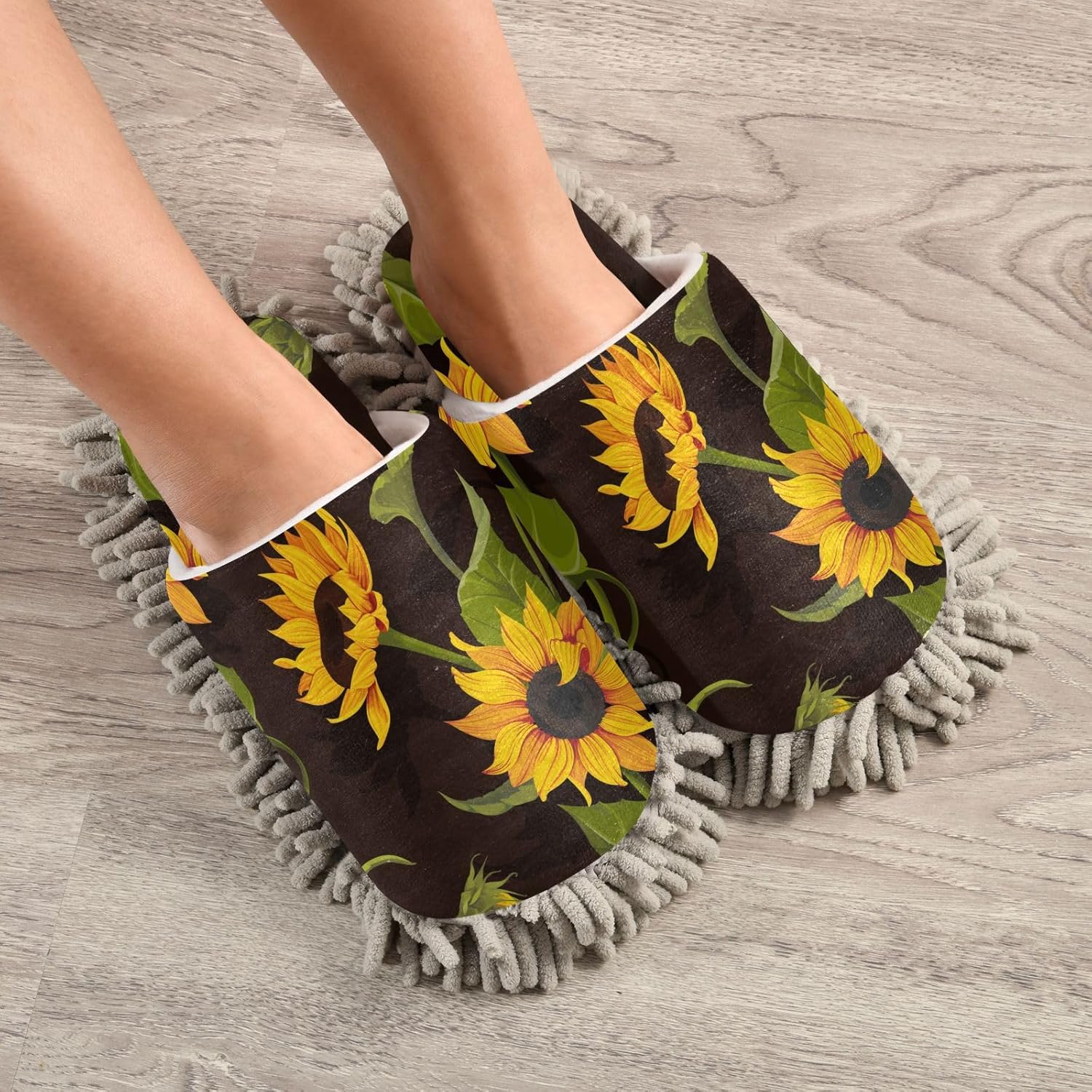 Sinestour Sunflower Mop Slippers for Floor Cleaning