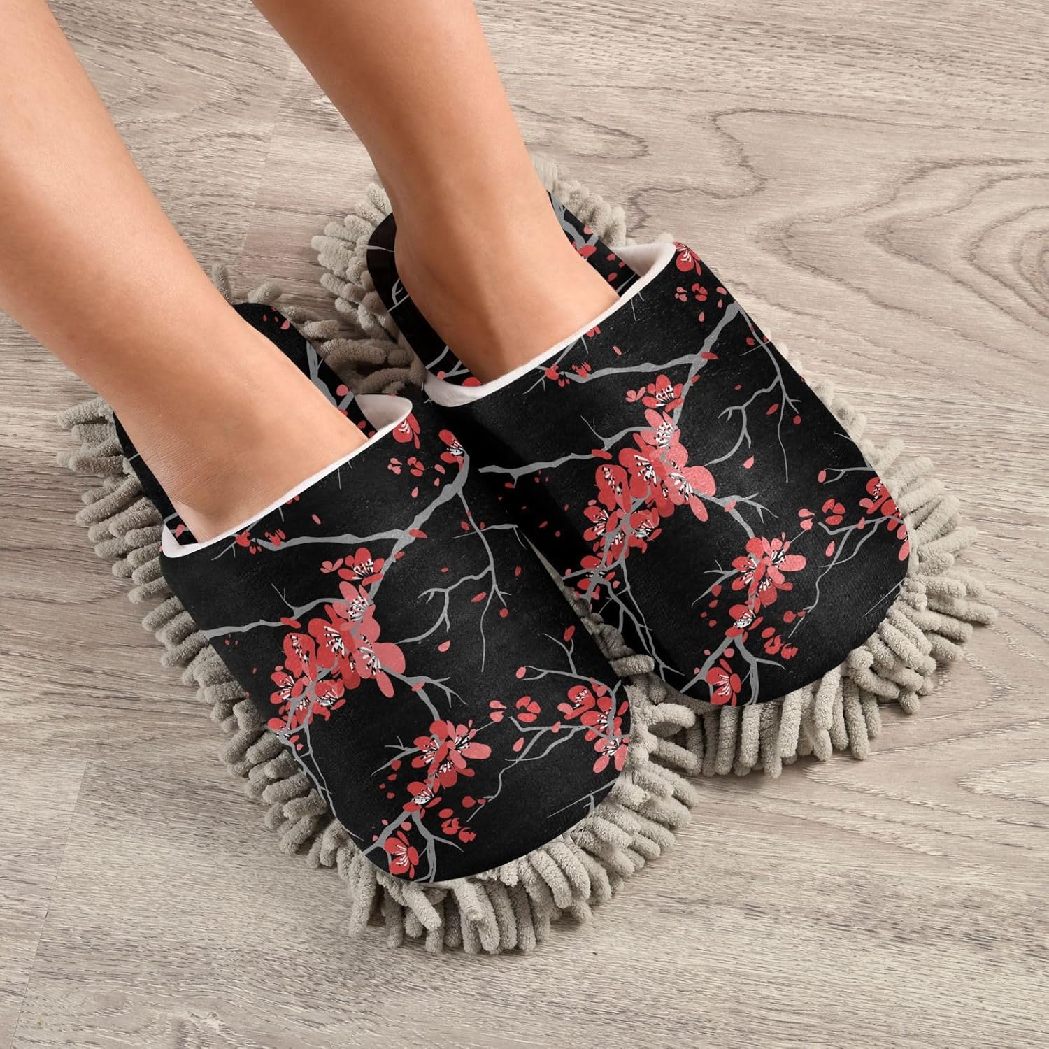 Sinestour Cherry Blossoms Mop Slippers for Floor Cleaning